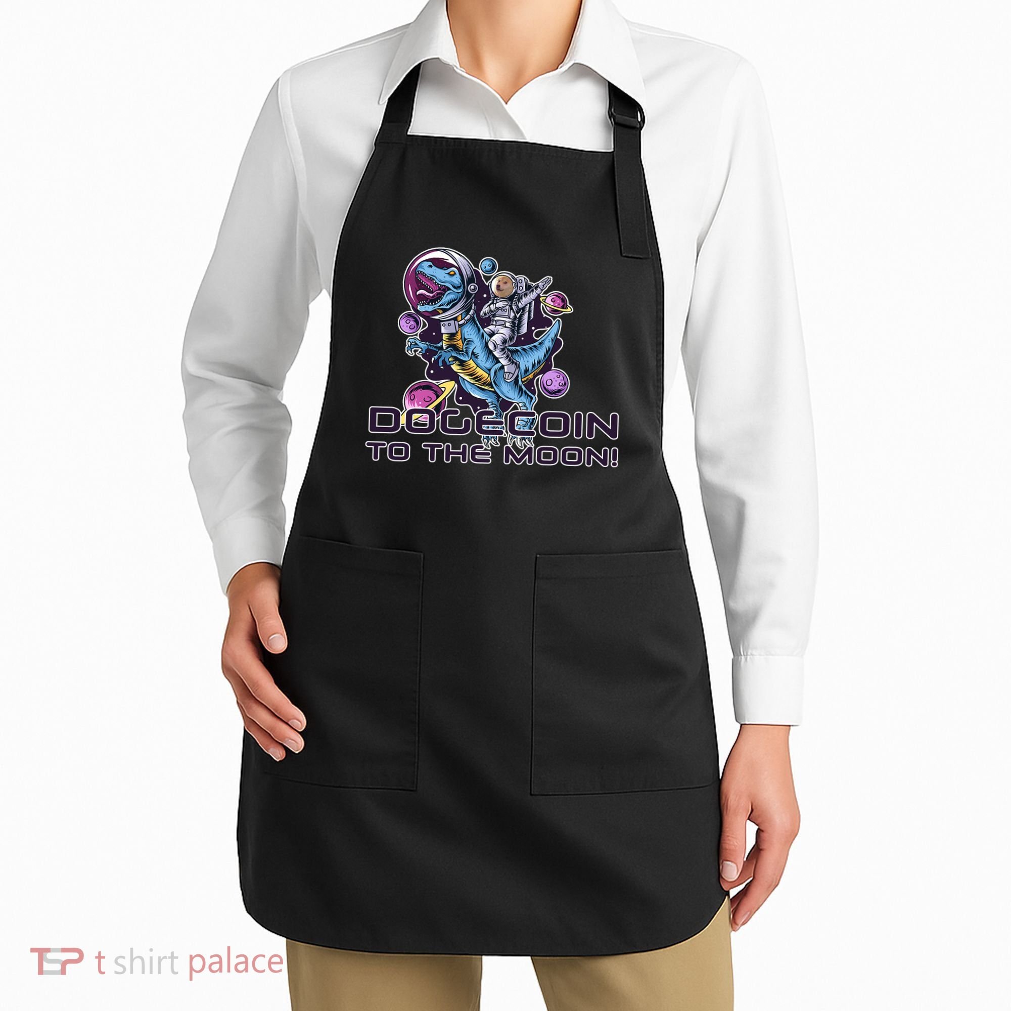 Dogecoin Crypto Currency Doge Dinosaur Apron