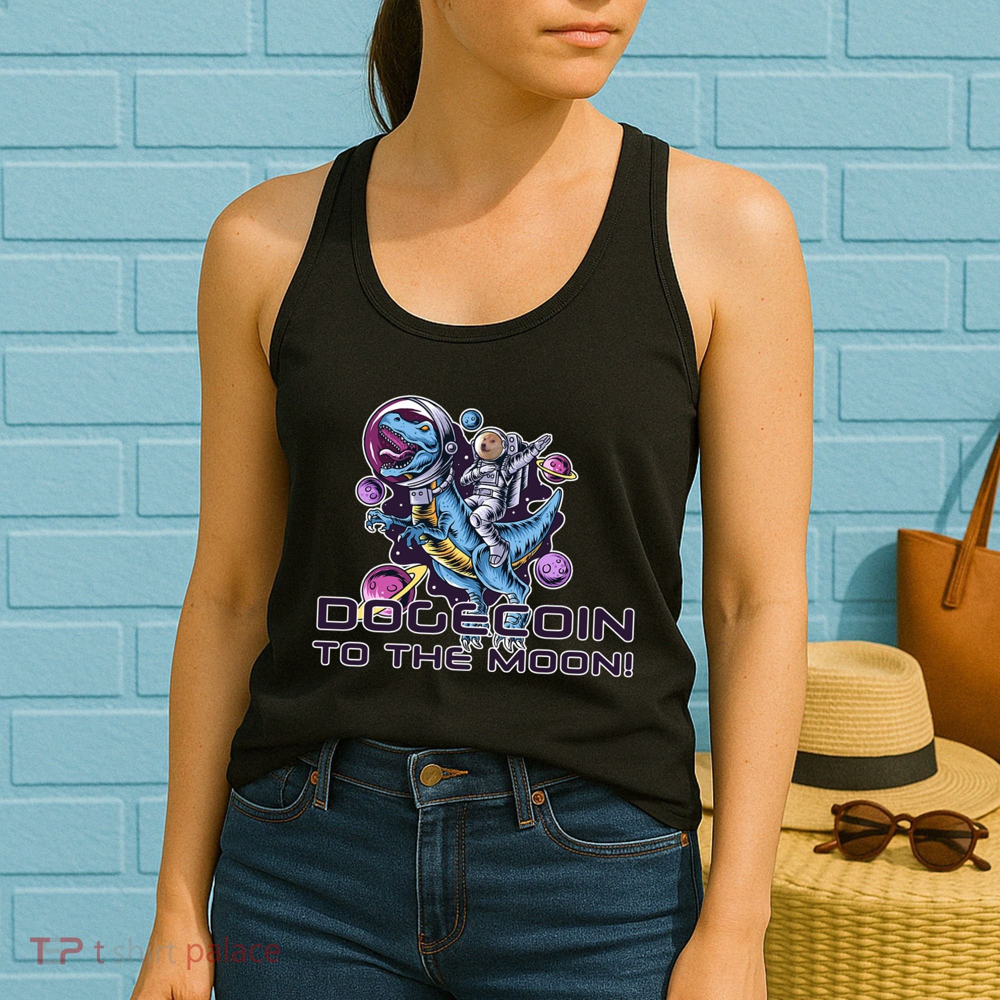 Dogecoin Crypto Currency Doge Dinosaur Women's Tank Top