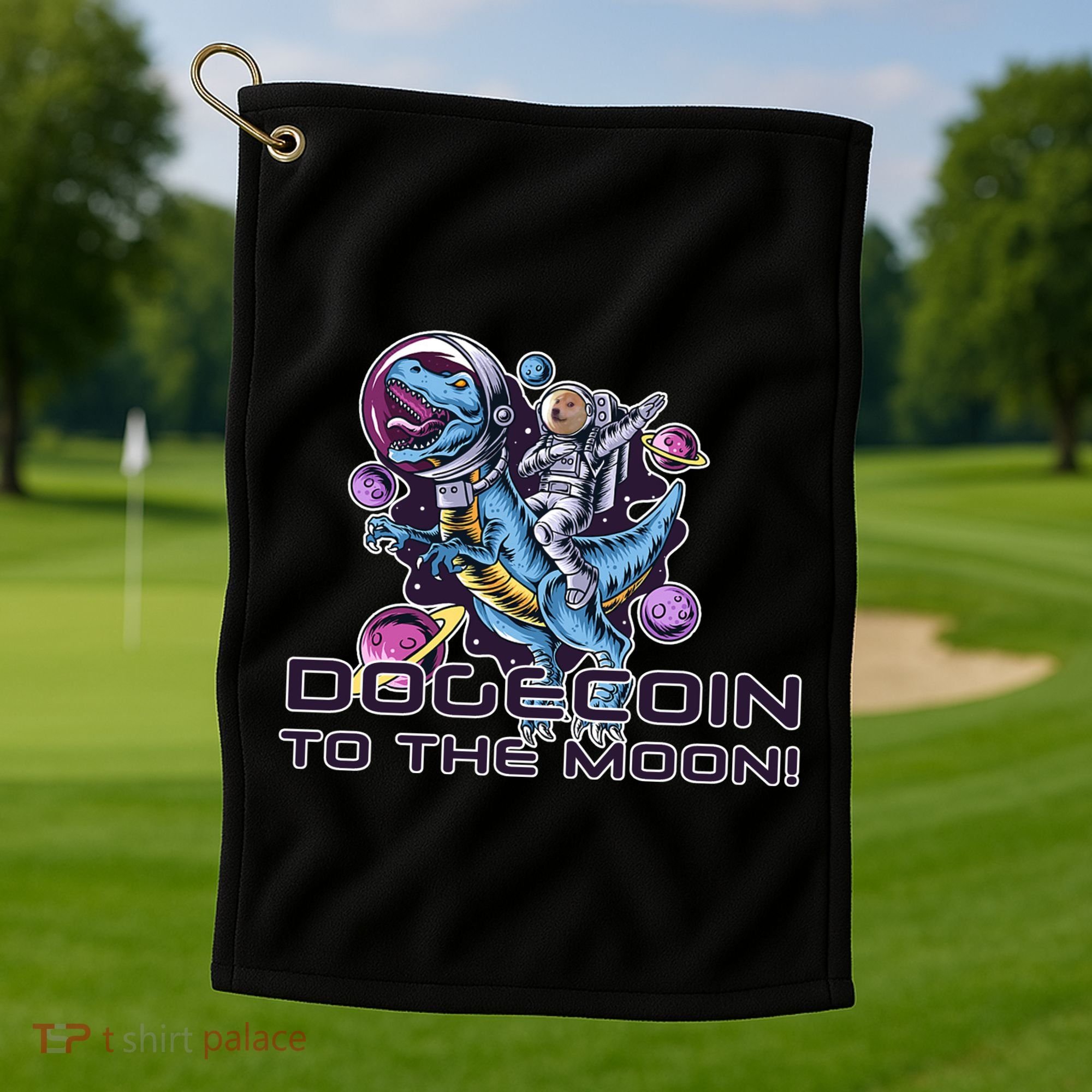 Dogecoin Crypto Currency Doge Dinosaur Golf Towel