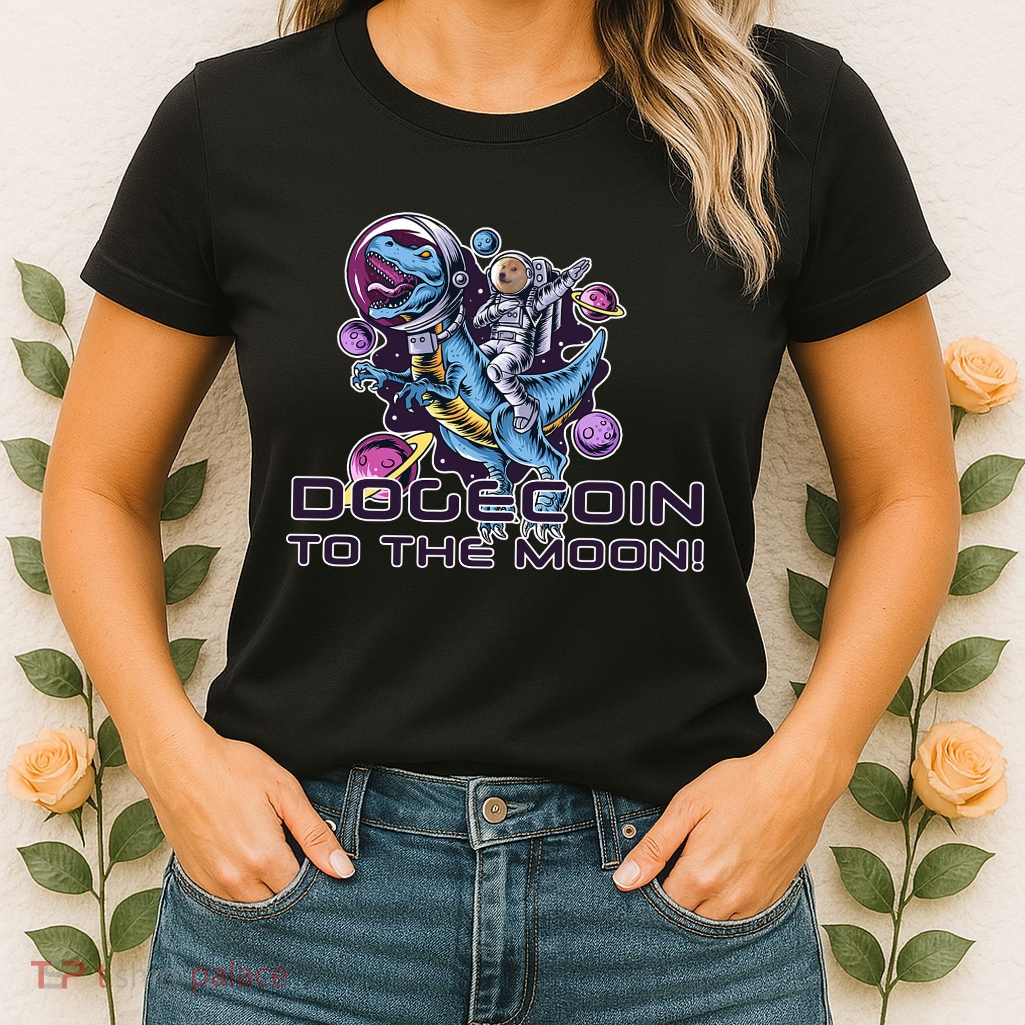 Dogecoin Crypto Currency Doge Dinosaur Women's T-Shirt