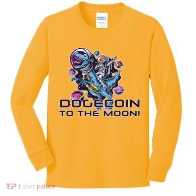 Dogecoin Crypto Currency Doge Dinosaur Kids Long Sleeve Shirt