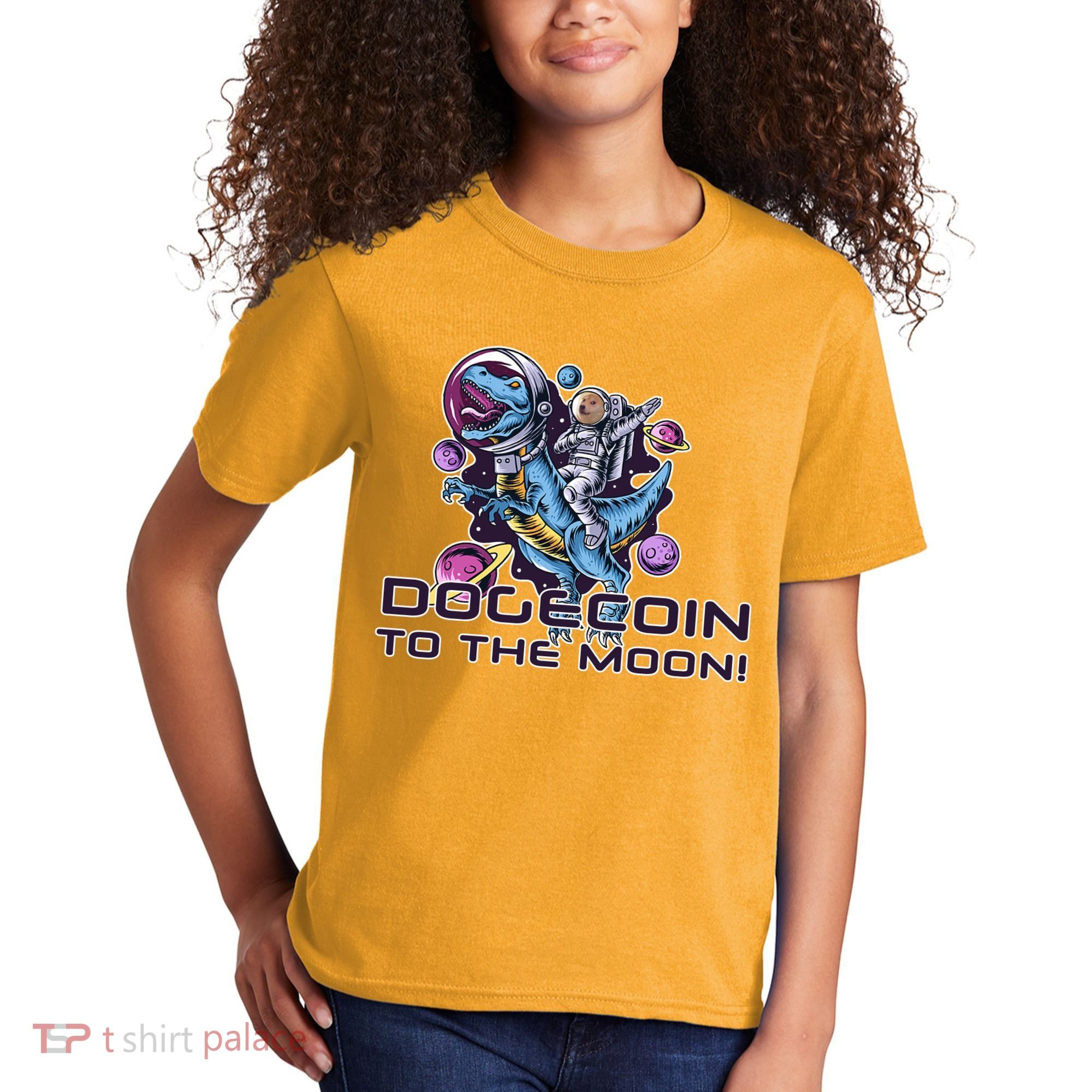 Dogecoin Crypto Currency Doge Dinosaur Kids T-Shirt