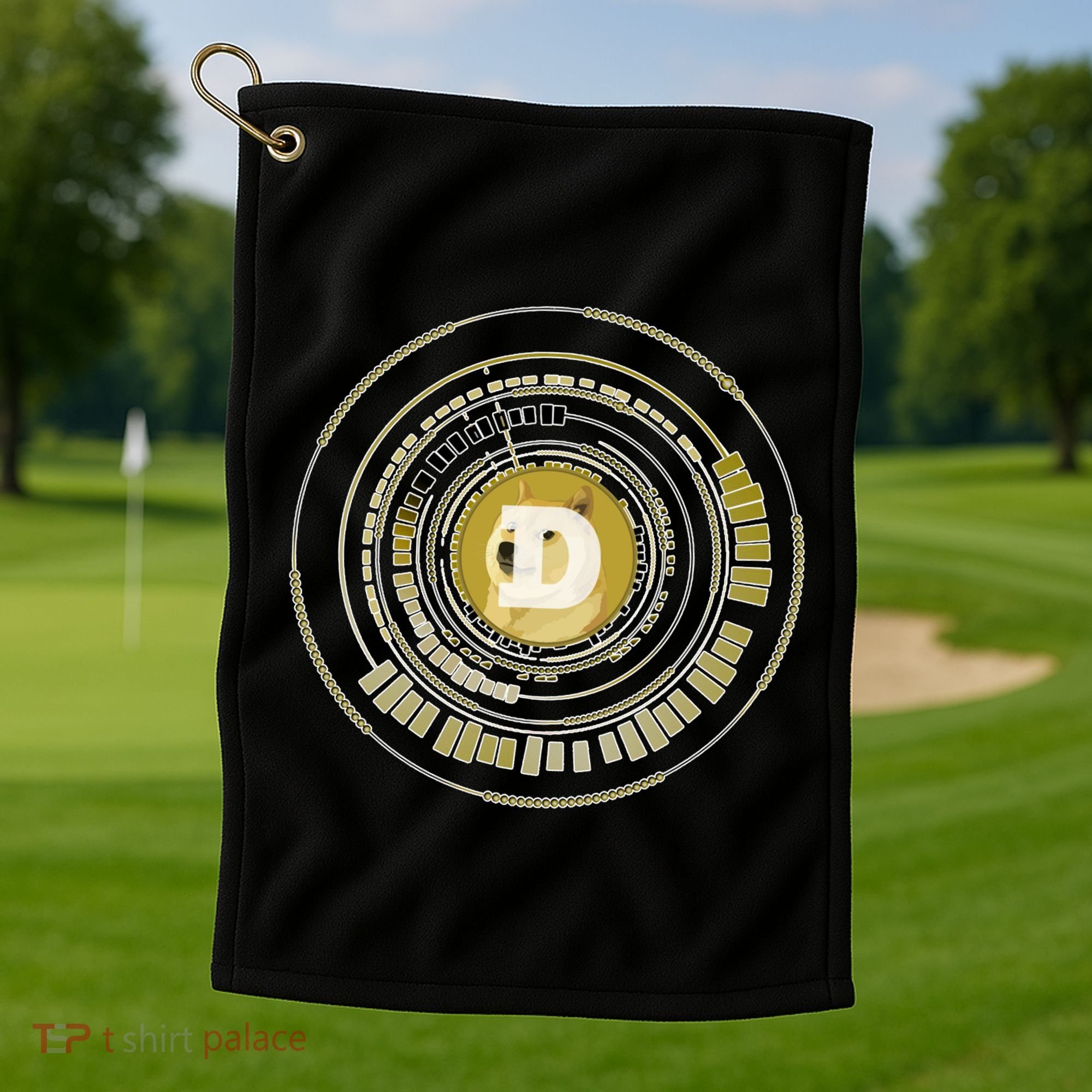 Dogecoin Cryptocurrency Crypto Gold Logo Golf Towel