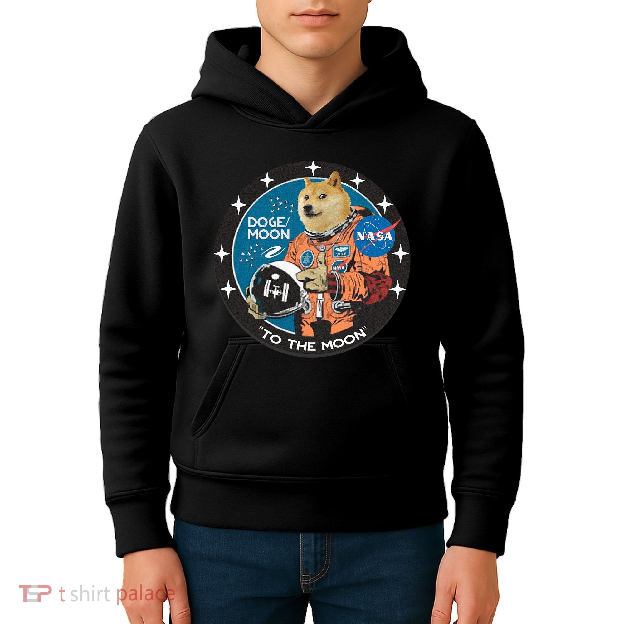 Dogecoin To The Moon Astronaut Kids Hoodie