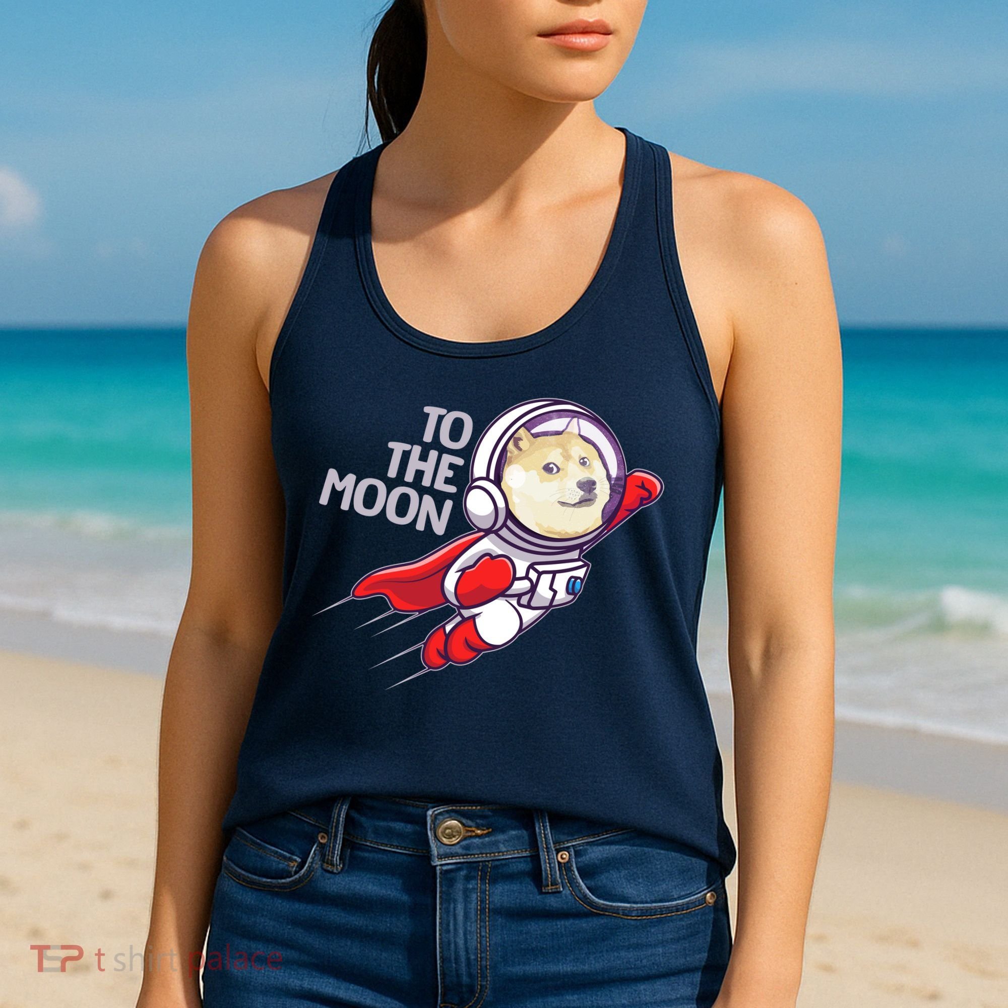 Dogecoin To The Moon Coin Crypto Currency Super Astronaut Women's Tank Top