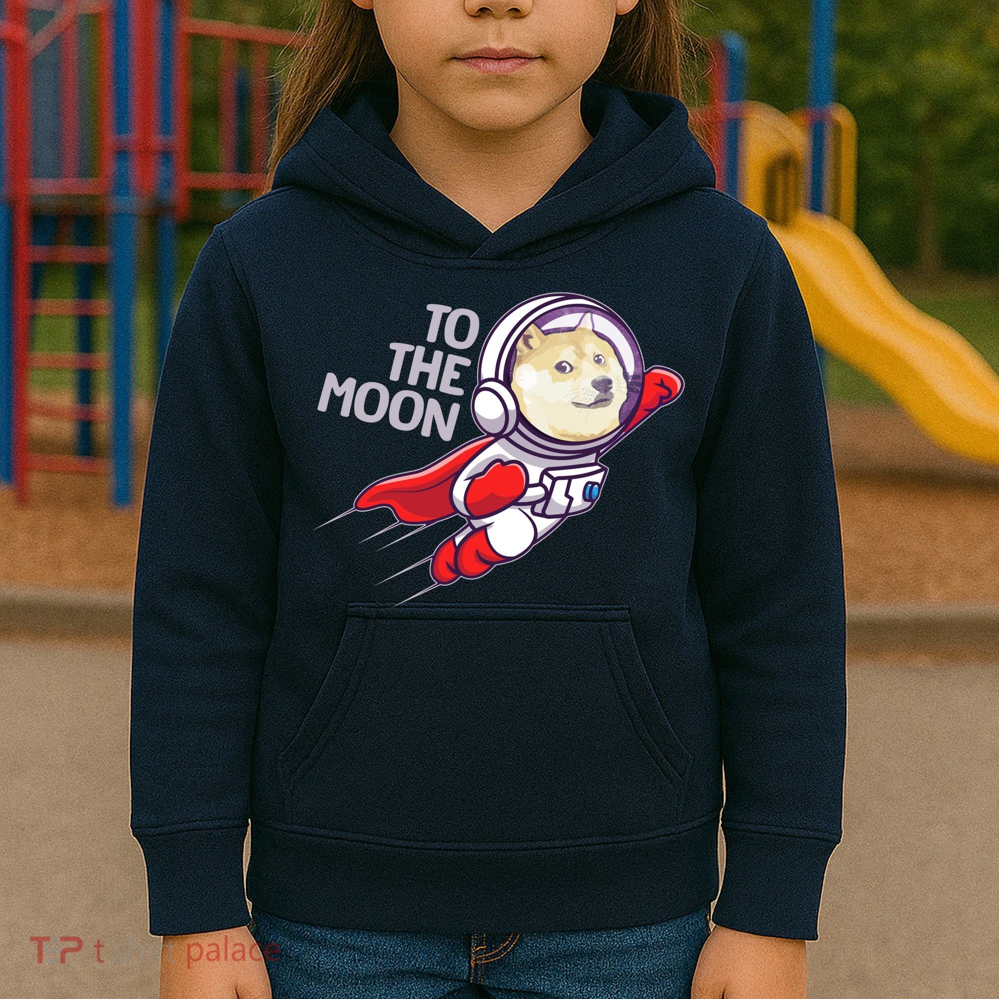 Dogecoin To The Moon Coin Crypto Currency Super Astronaut Kids Hoodie