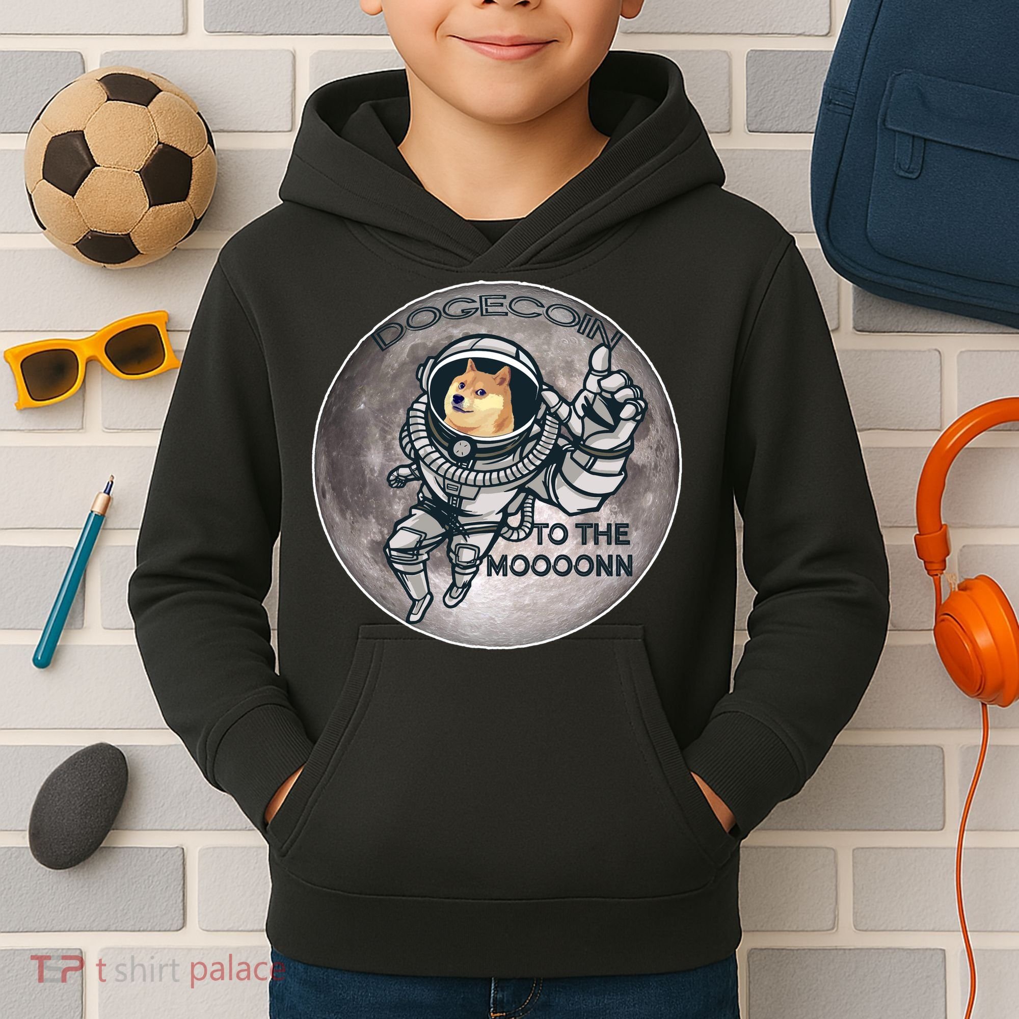 Dogecoin To the Moon Doge Kids Hoodie