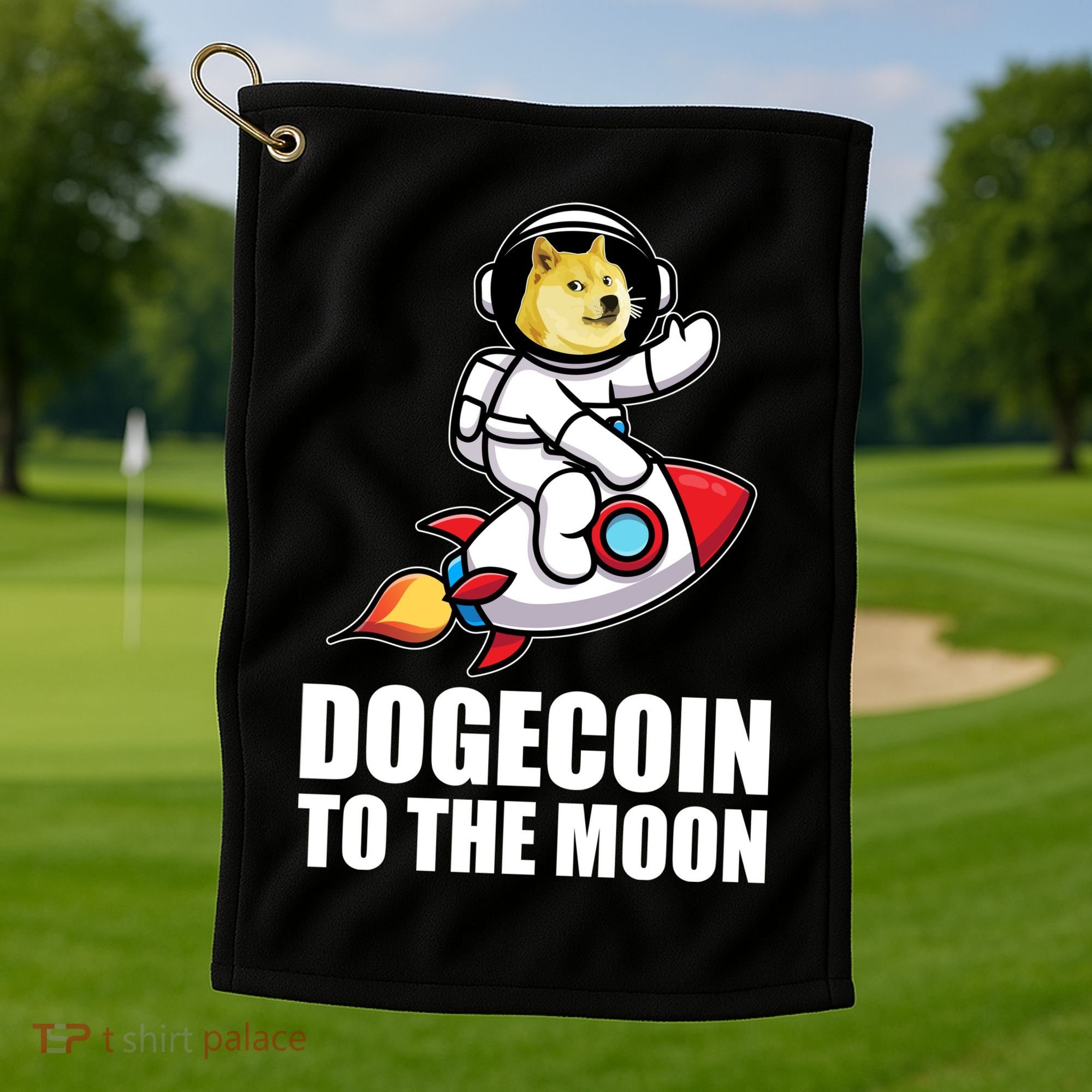 DogeCoin To The Moon Doge Crypto Golf Towel
