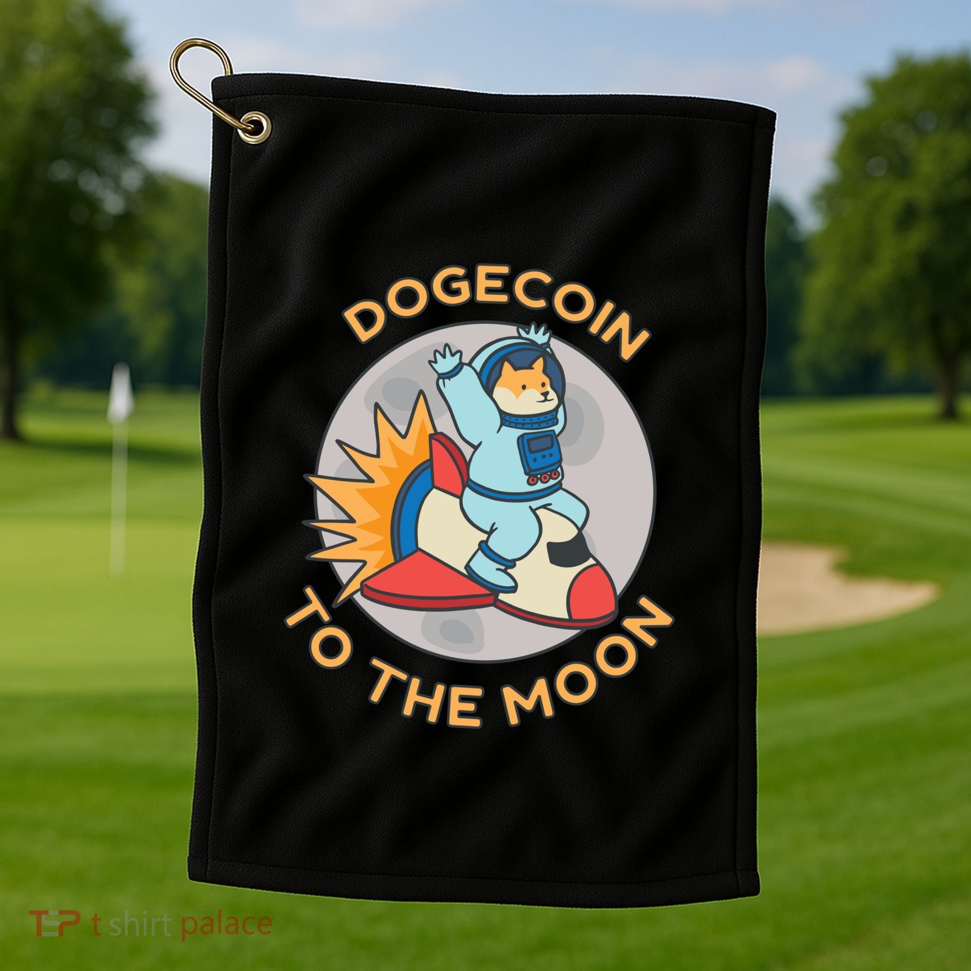 Dogecoin To The Moon Logo Golf Towel