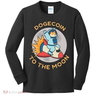 Dogecoin To The Moon Logo Kids Long Sleeve Shirt