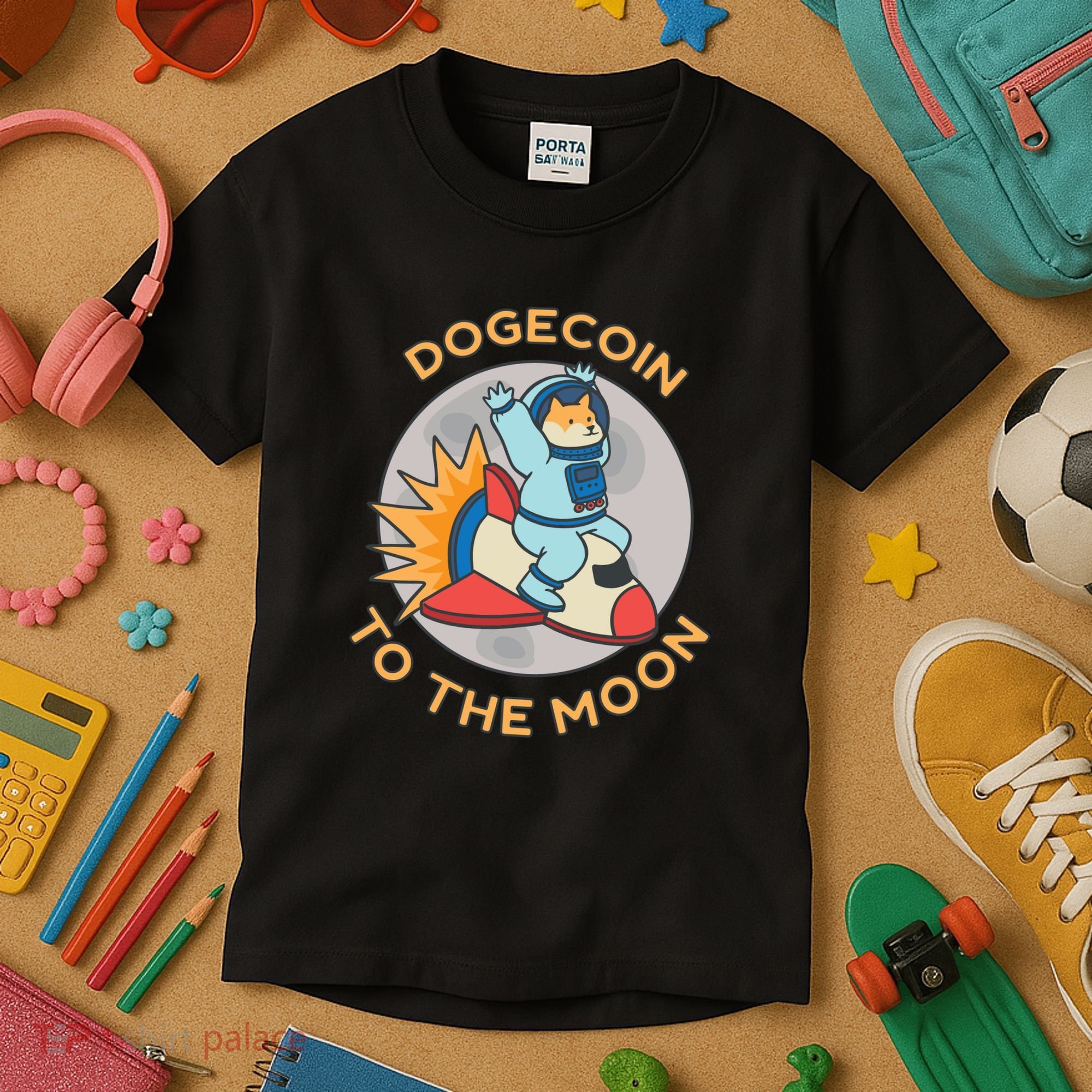 Dogecoin To The Moon Logo Kids T-Shirt