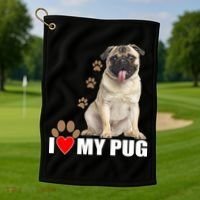 Dogs - I Love My Pug Golf Towel thumb 1