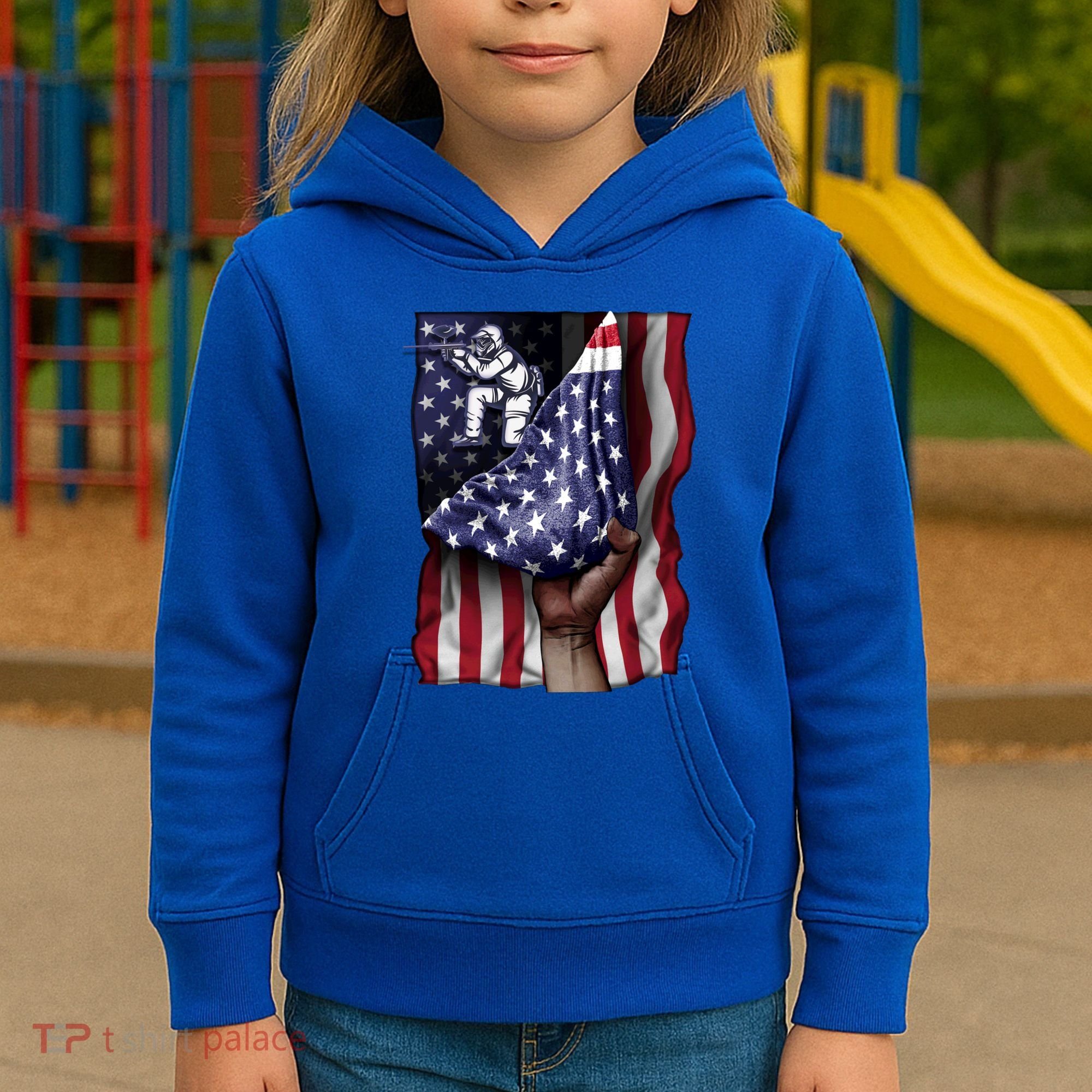 Day Of Independence Us Flag Paintball Funny Gift Kids Hoodie