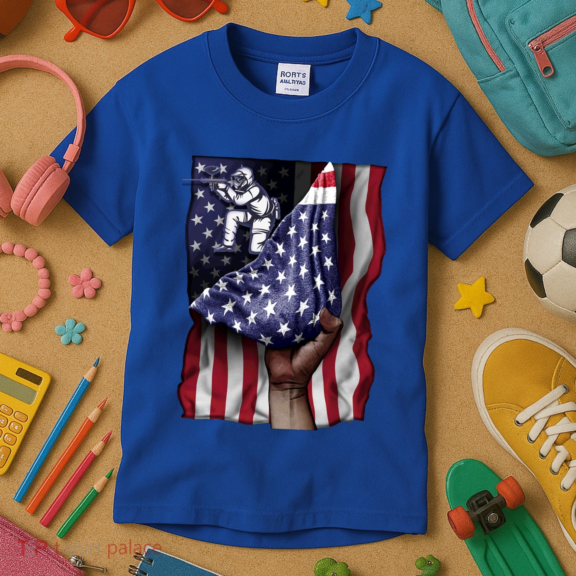 Day Of Independence Us Flag Paintball Funny Gift Kids T-Shirt