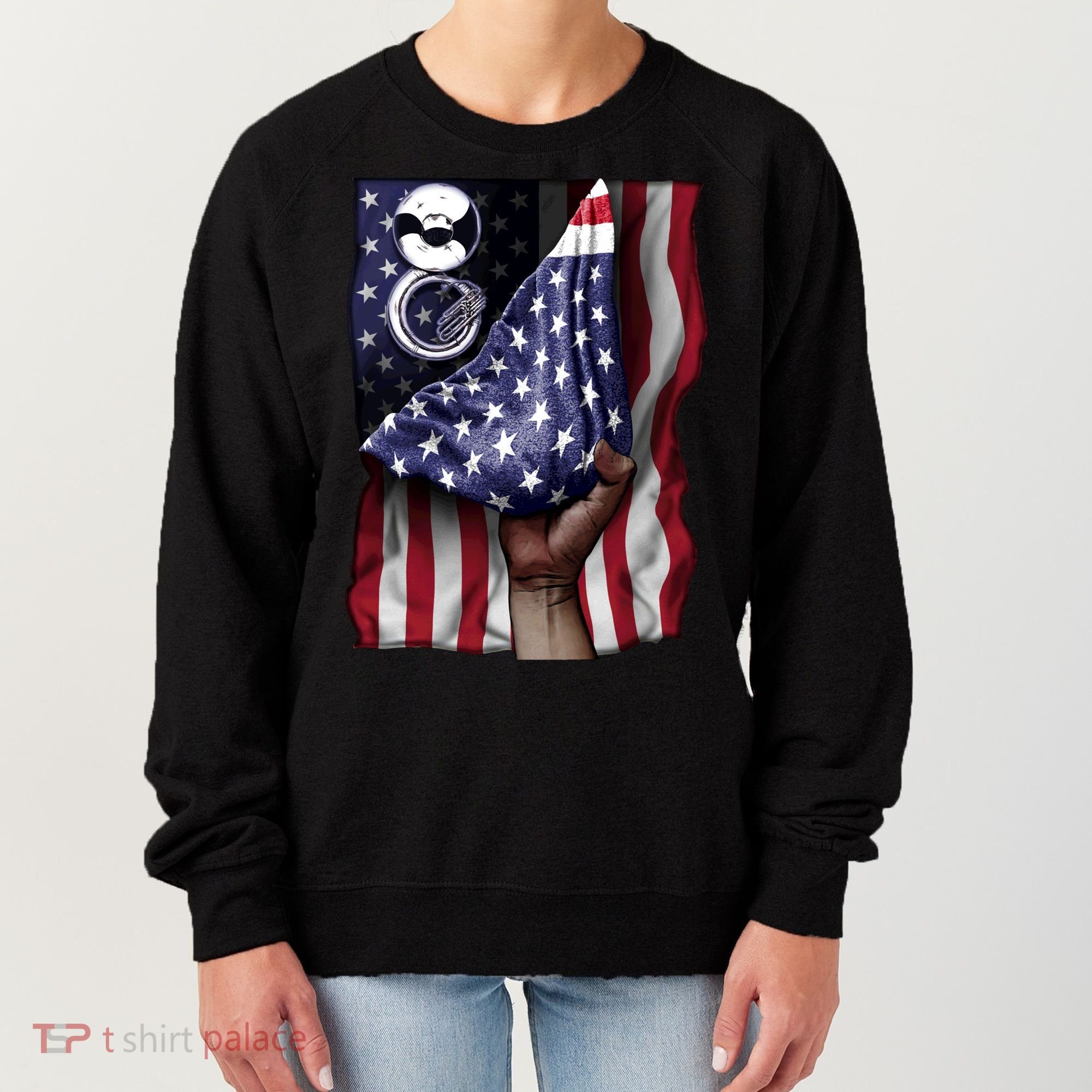 Day Of Independence Us Flag Sousaphone Tuba Meaningful Gift Women's Sweatshirt