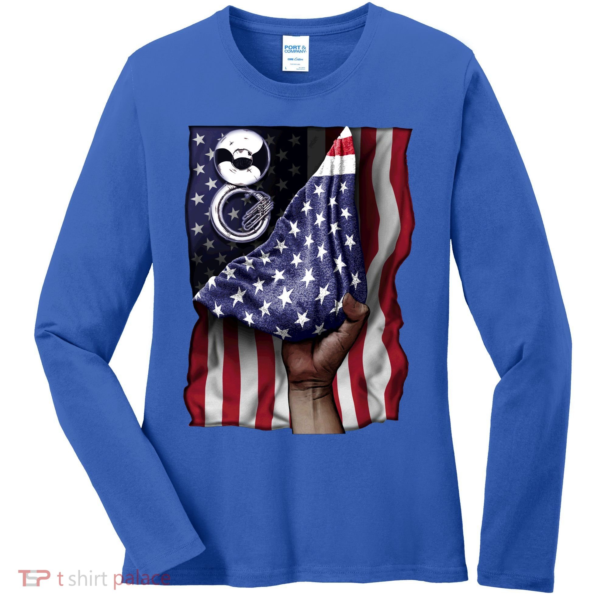 Day Of Independence Us Flag Sousaphone Tuba Meaningful Gift Women's Long Sleeve Shirt