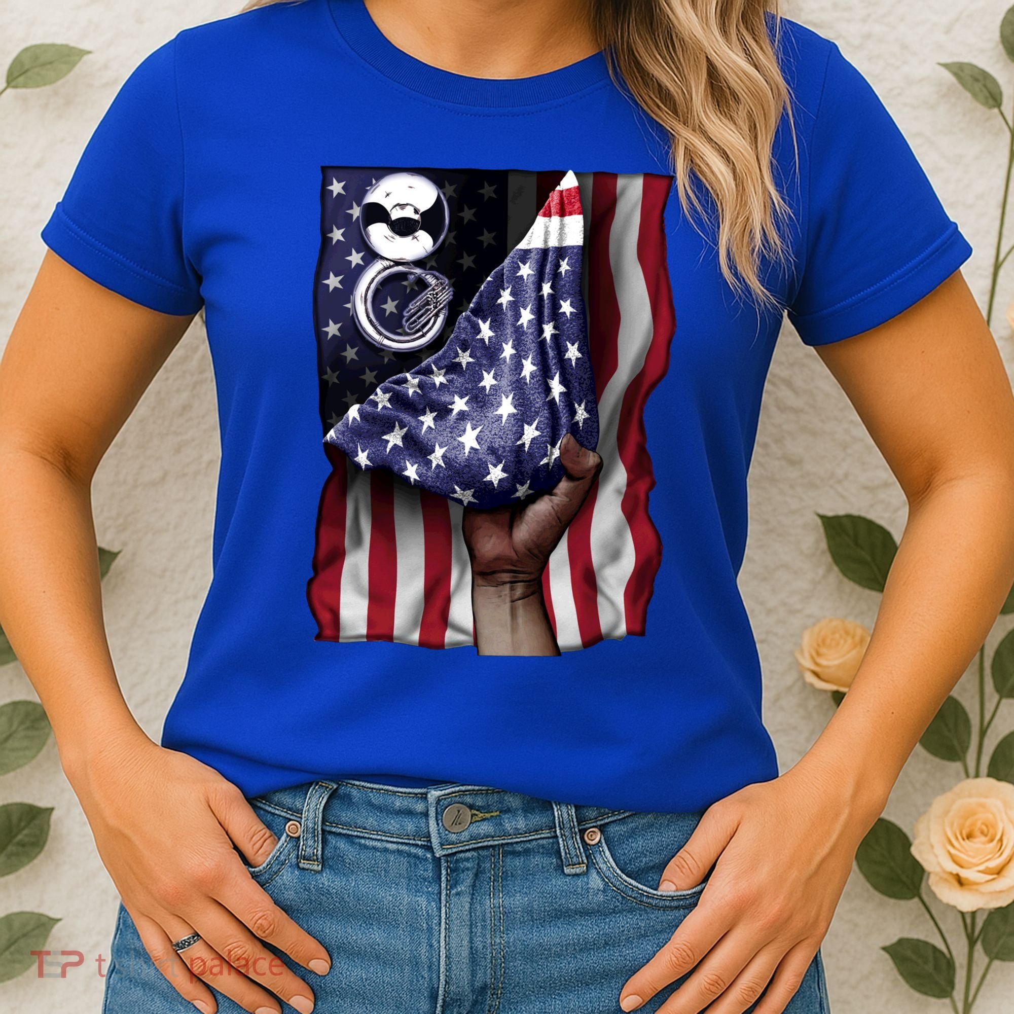 Day Of Independence Us Flag Sousaphone Tuba Meaningful Gift Women's T-Shirt