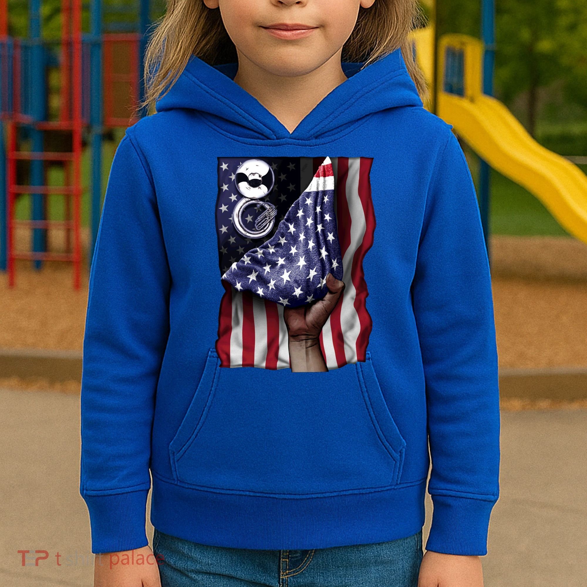 Day Of Independence Us Flag Sousaphone Tuba Meaningful Gift Kids Hoodie