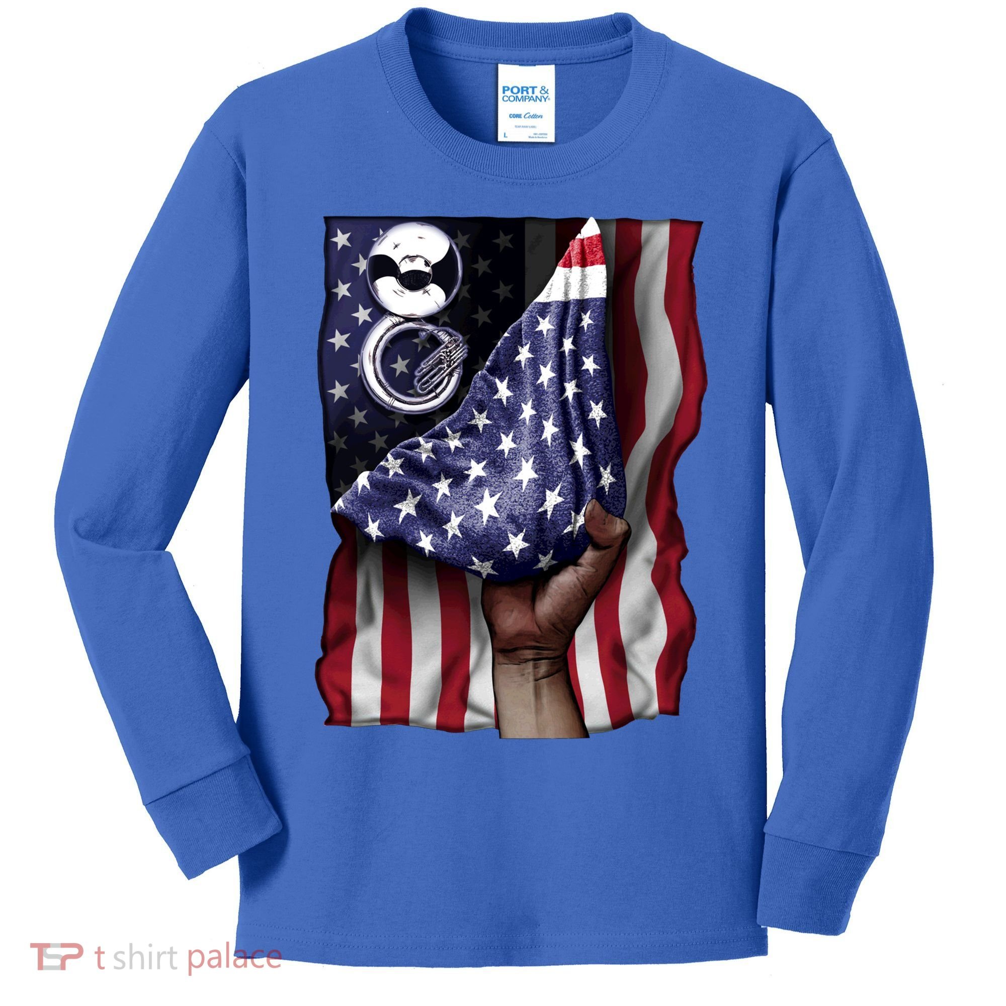 Day Of Independence Us Flag Sousaphone Tuba Meaningful Gift Kids Long Sleeve Shirt