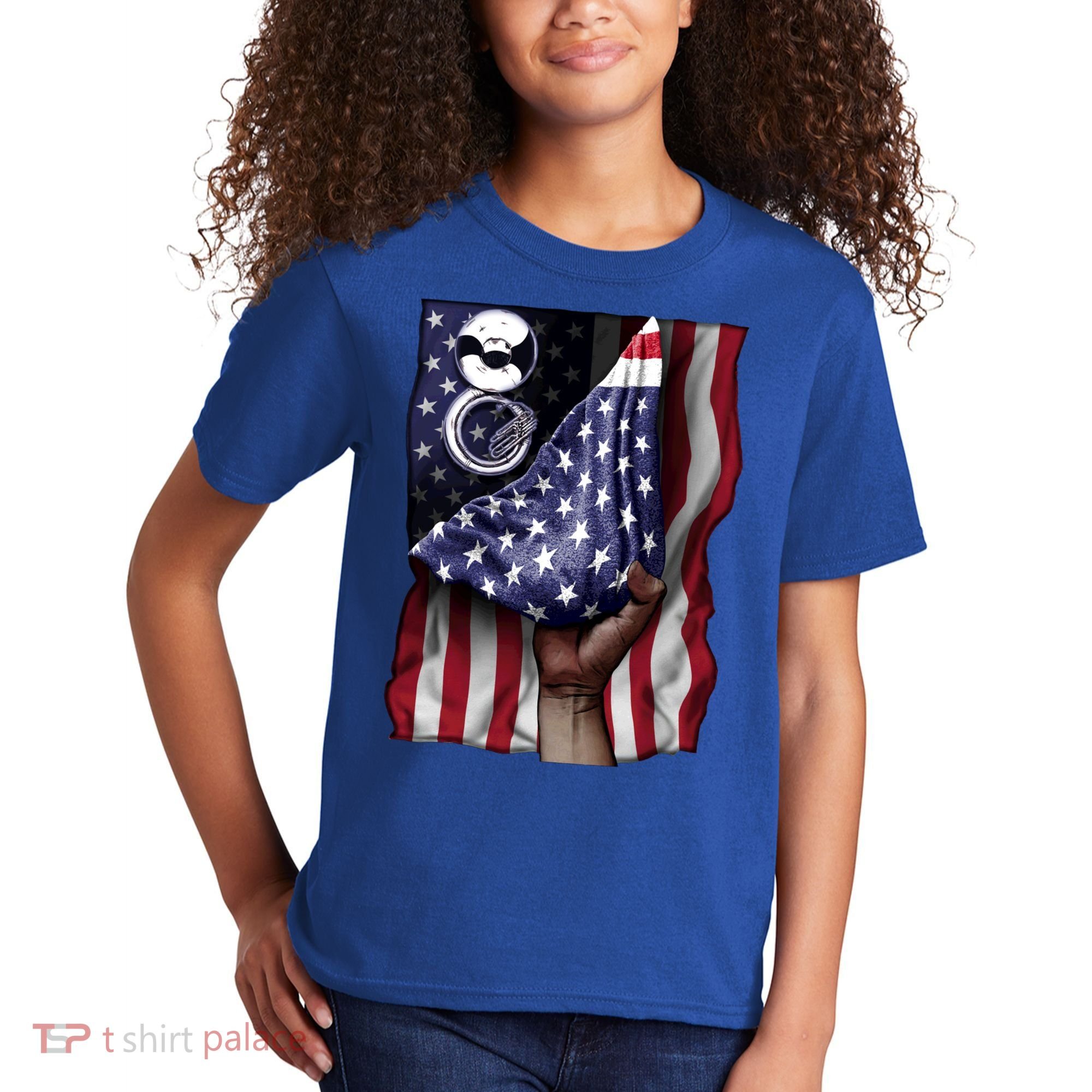 Day Of Independence Us Flag Sousaphone Tuba Meaningful Gift Kids T-Shirt