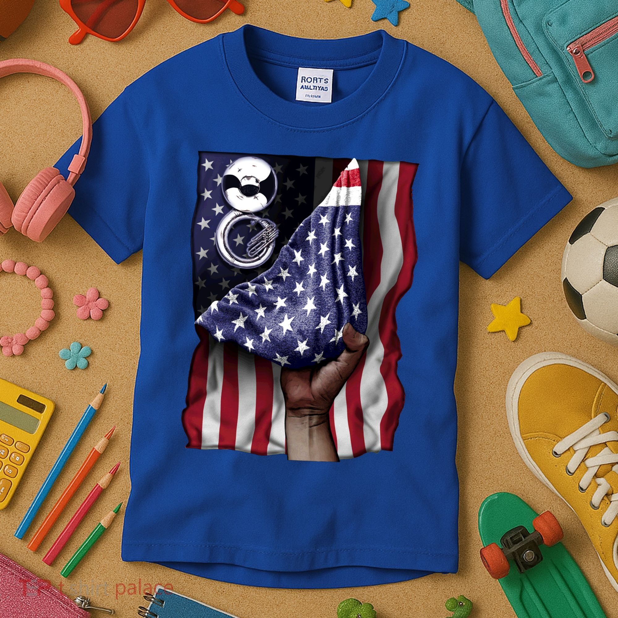 Day Of Independence Us Flag Sousaphone Tuba Meaningful Gift Kids T-Shirt