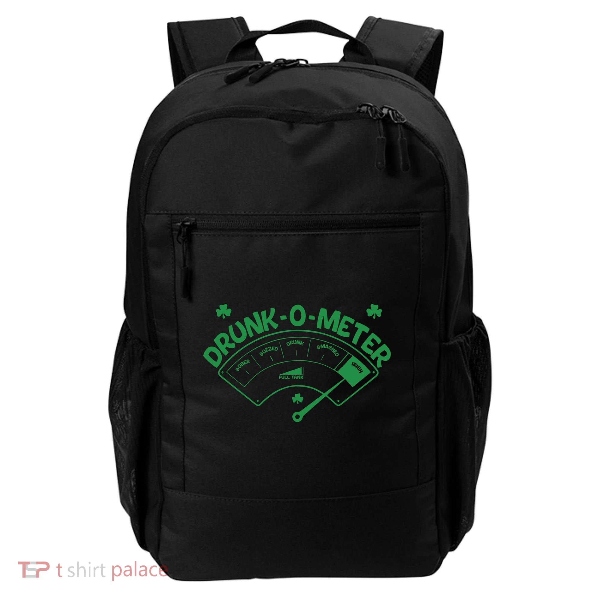 Drunk O Meter Sober Boozed Drunk Smashed Irish Clover Shamrocks Backpack