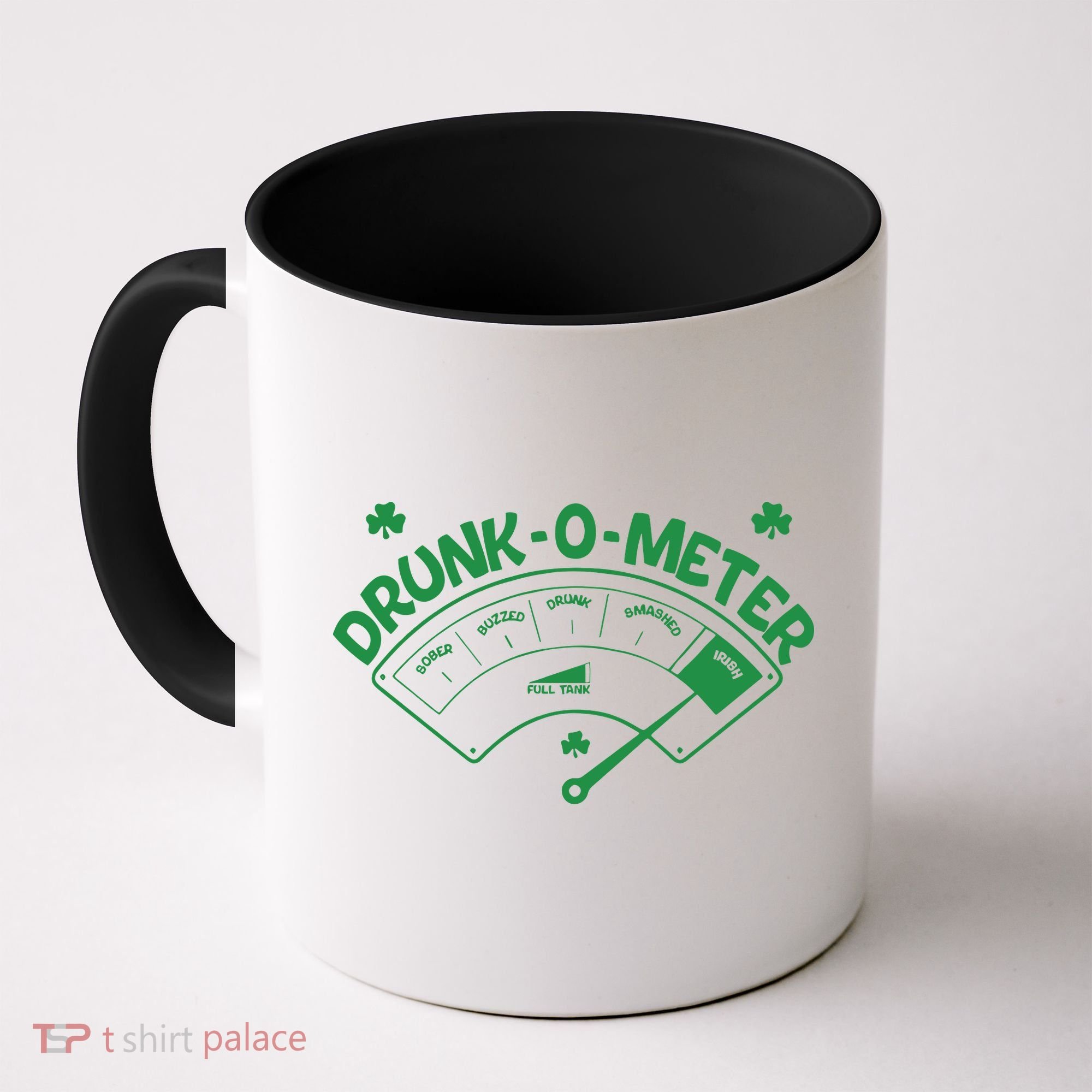 Drunk O Meter Sober Boozed Drunk Smashed Irish Clover Shamrocks Coffee Mug