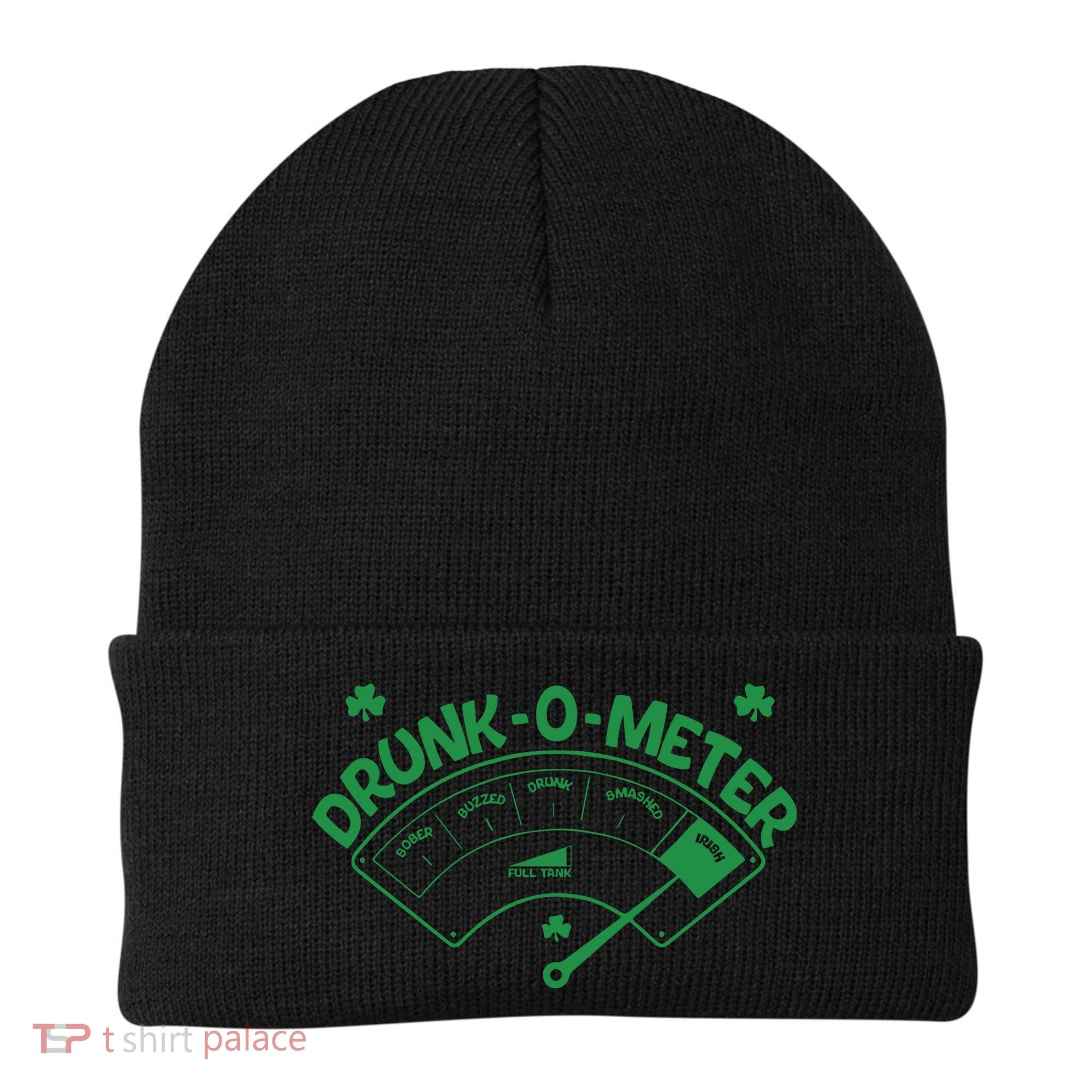 Drunk O Meter Sober Boozed Drunk Smashed Irish Clover Shamrocks Beanie