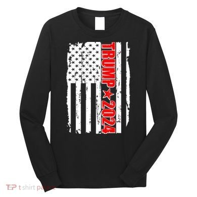 Donald Trump 2024 Distressed US Flag Long Sleeve Shirt