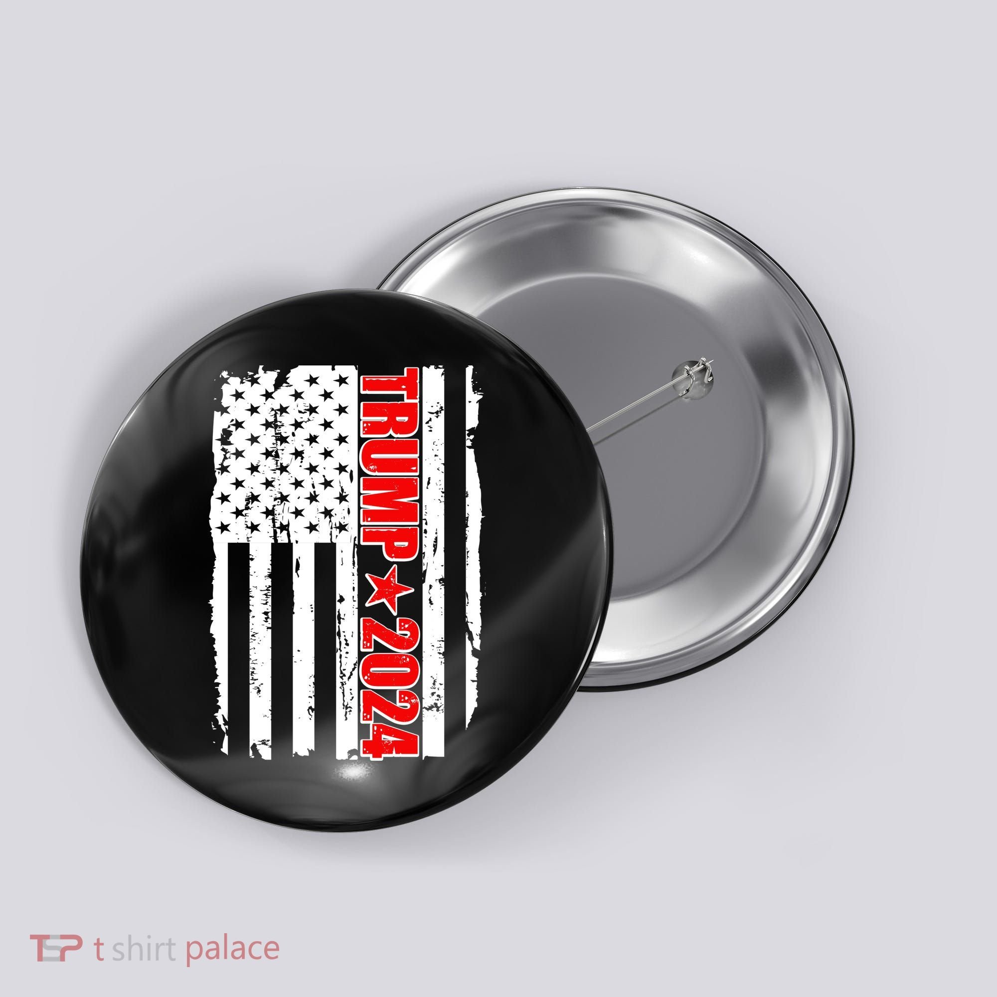 Donald Trump 2024 Distressed US Flag Button