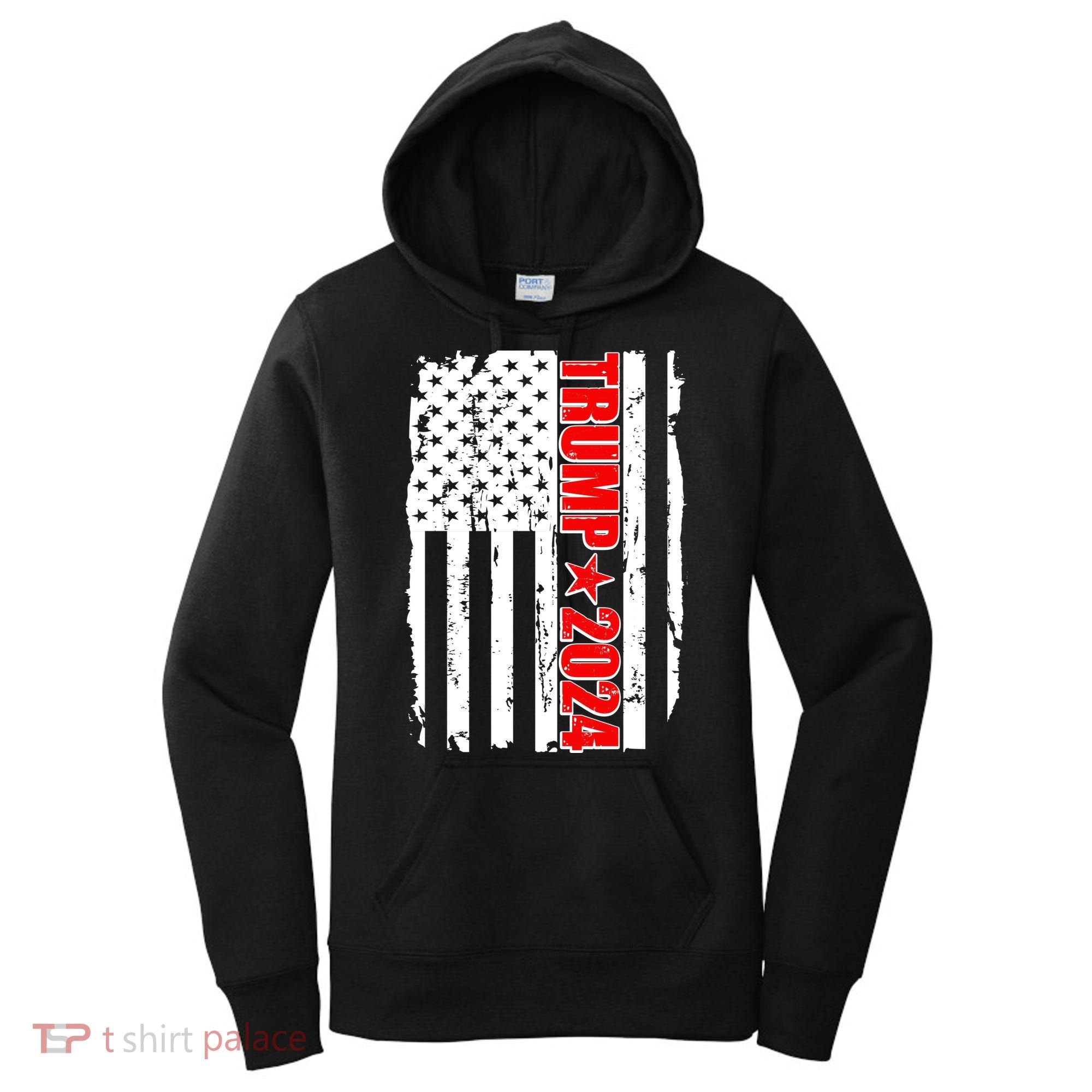 Donald Trump 2024 Distressed US Flag Women's Hoodie