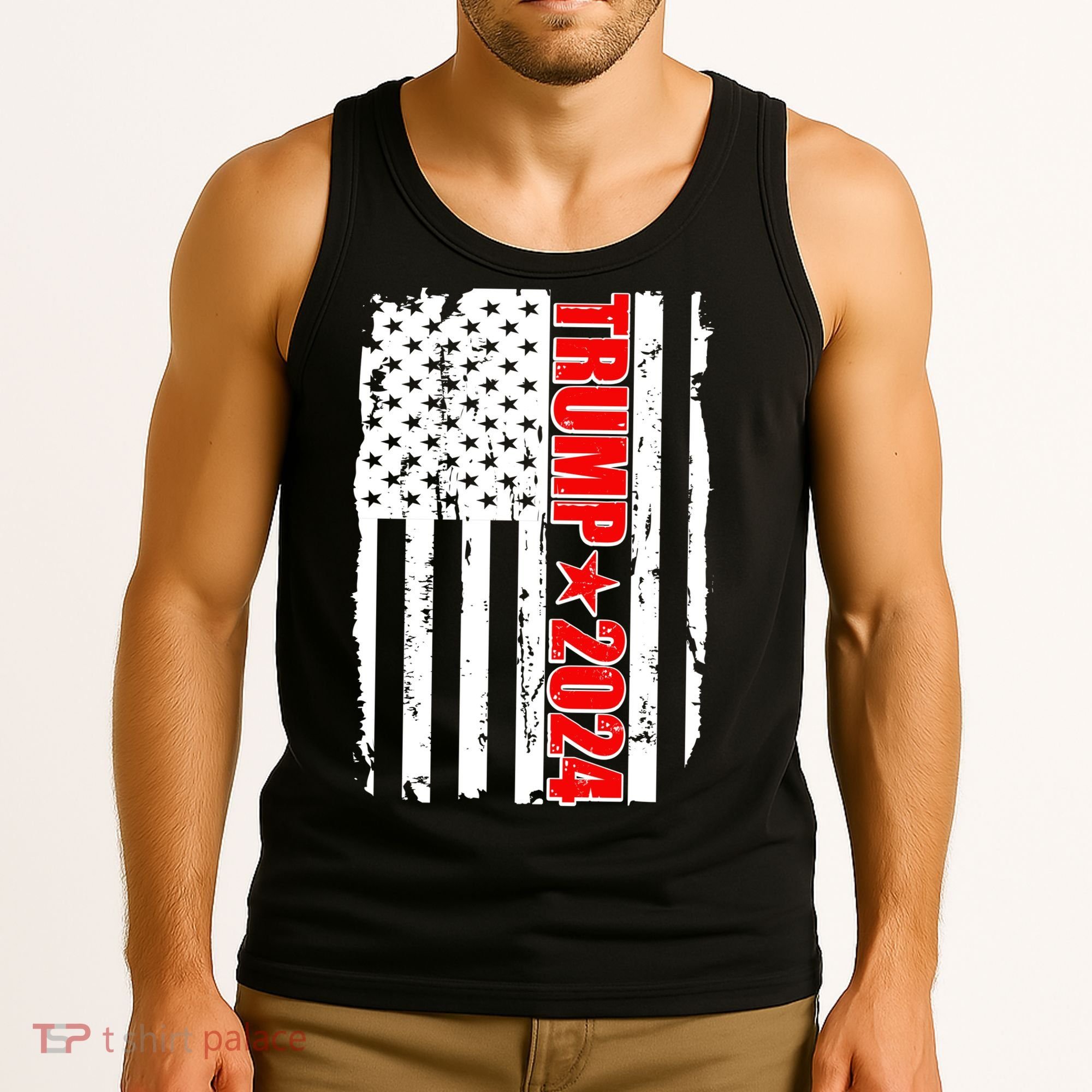 Donald Trump 2024 Distressed US Flag Tank Top