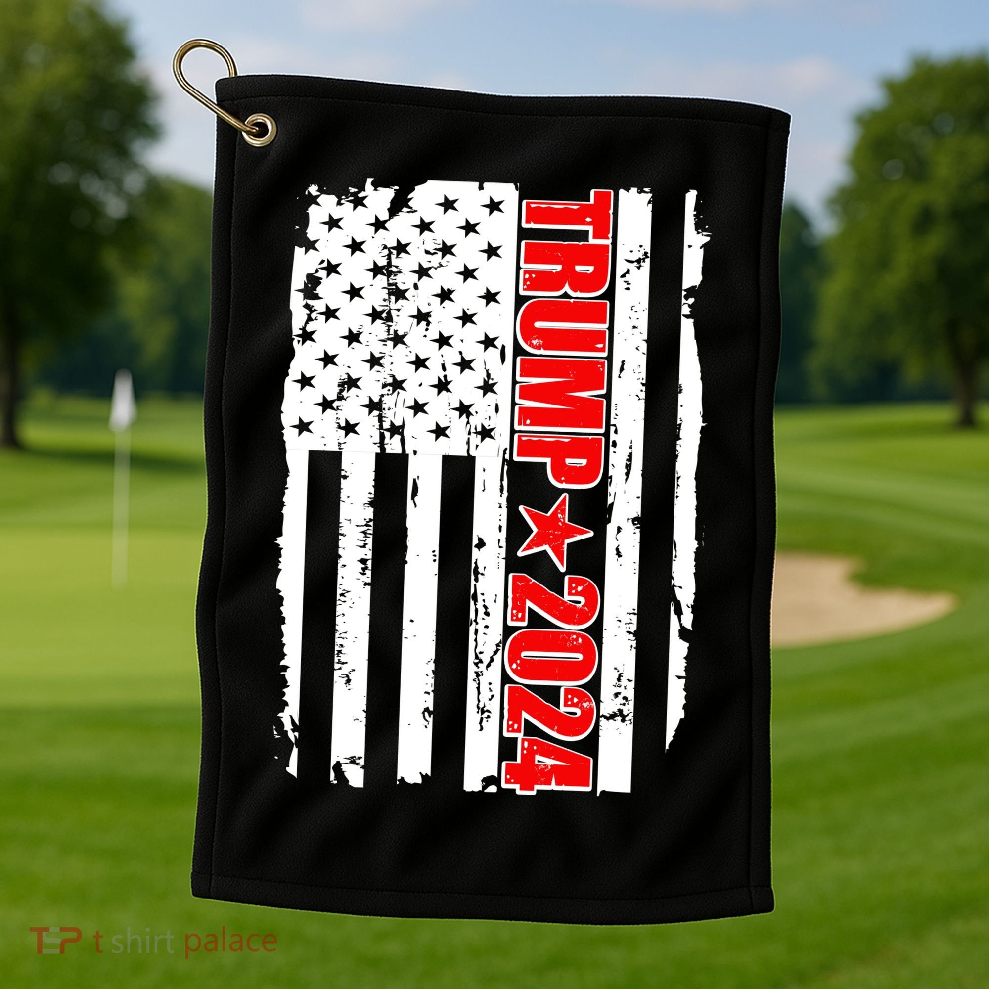Donald Trump 2024 Distressed US Flag Golf Towel