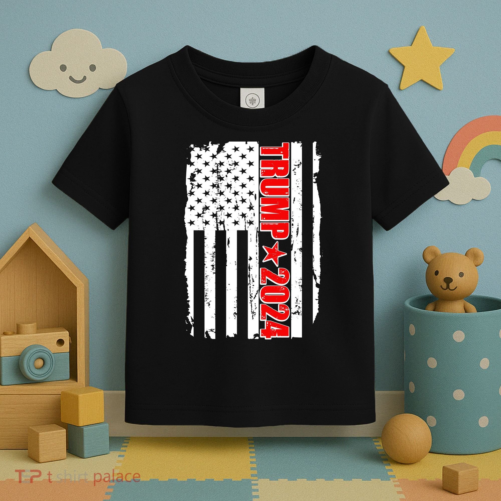 Donald Trump 2024 Distressed US Flag Toddler T-Shirt