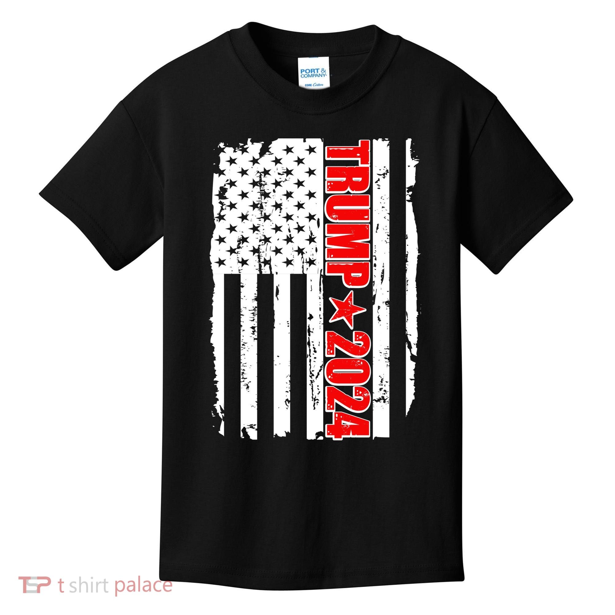 Donald Trump 2024 Distressed US Flag Kids T-Shirt