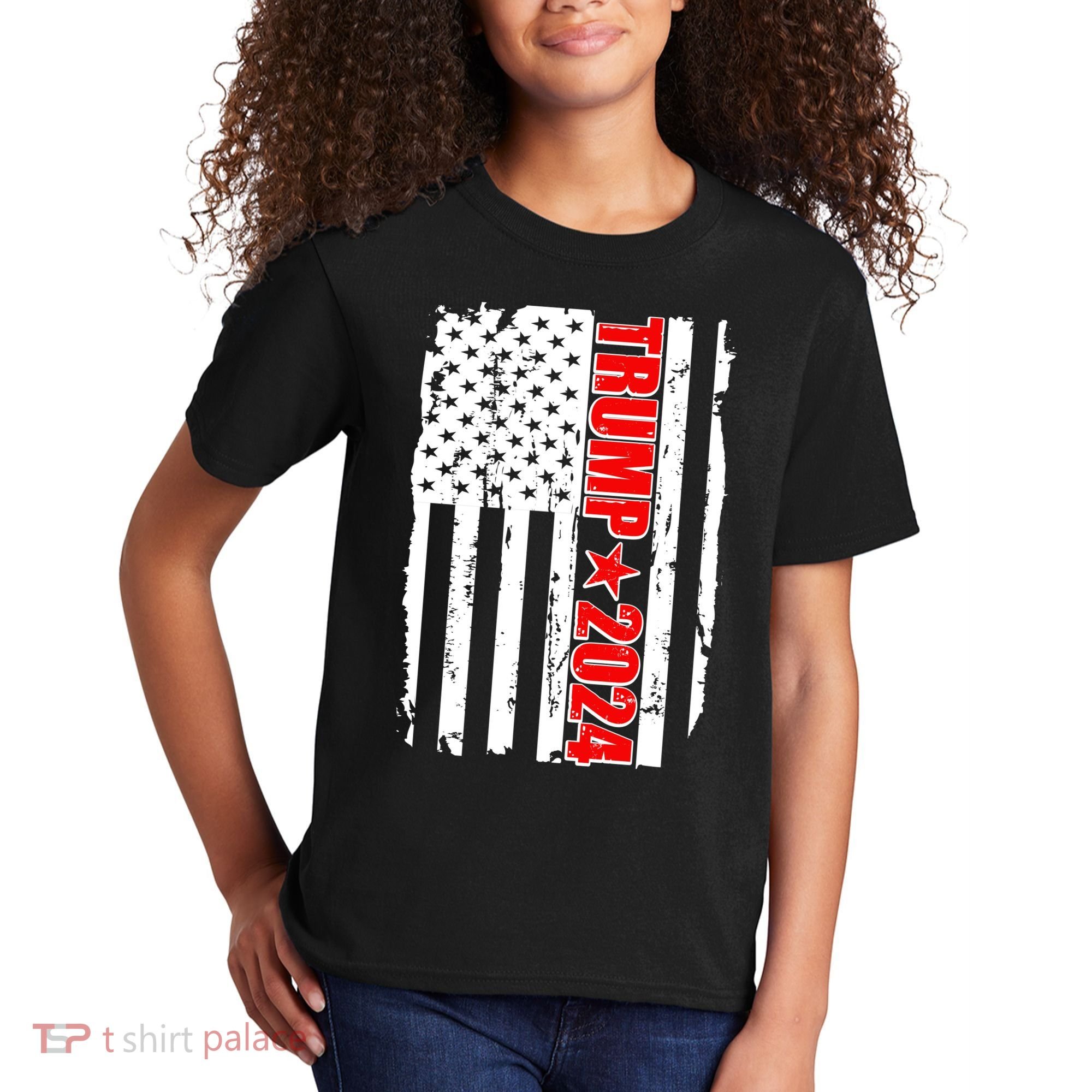 Donald Trump 2024 Distressed US Flag Kids T-Shirt