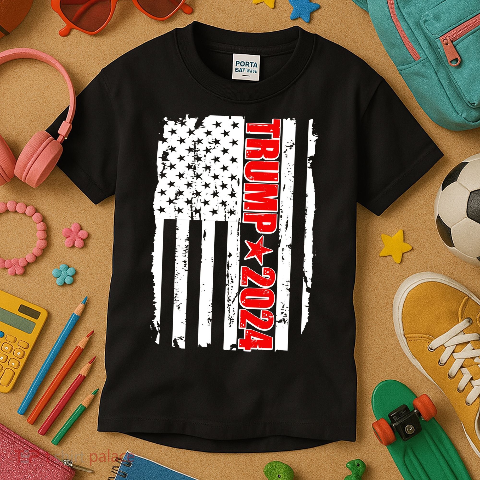 Donald Trump 2024 Distressed US Flag Kids T-Shirt