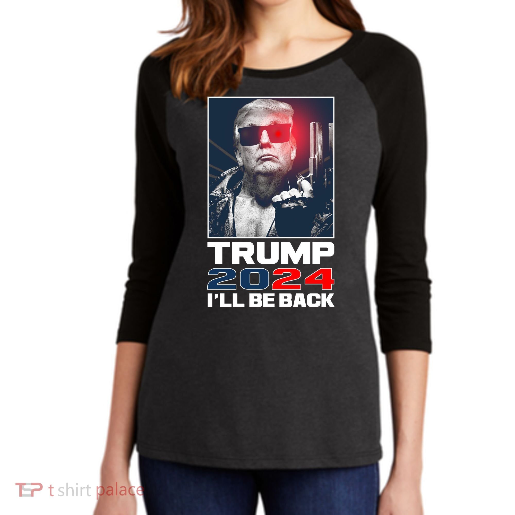 Donald Trump 2024 I'll Be Back Women's Tri-Blend 3/4-Sleeve Raglan Shirt