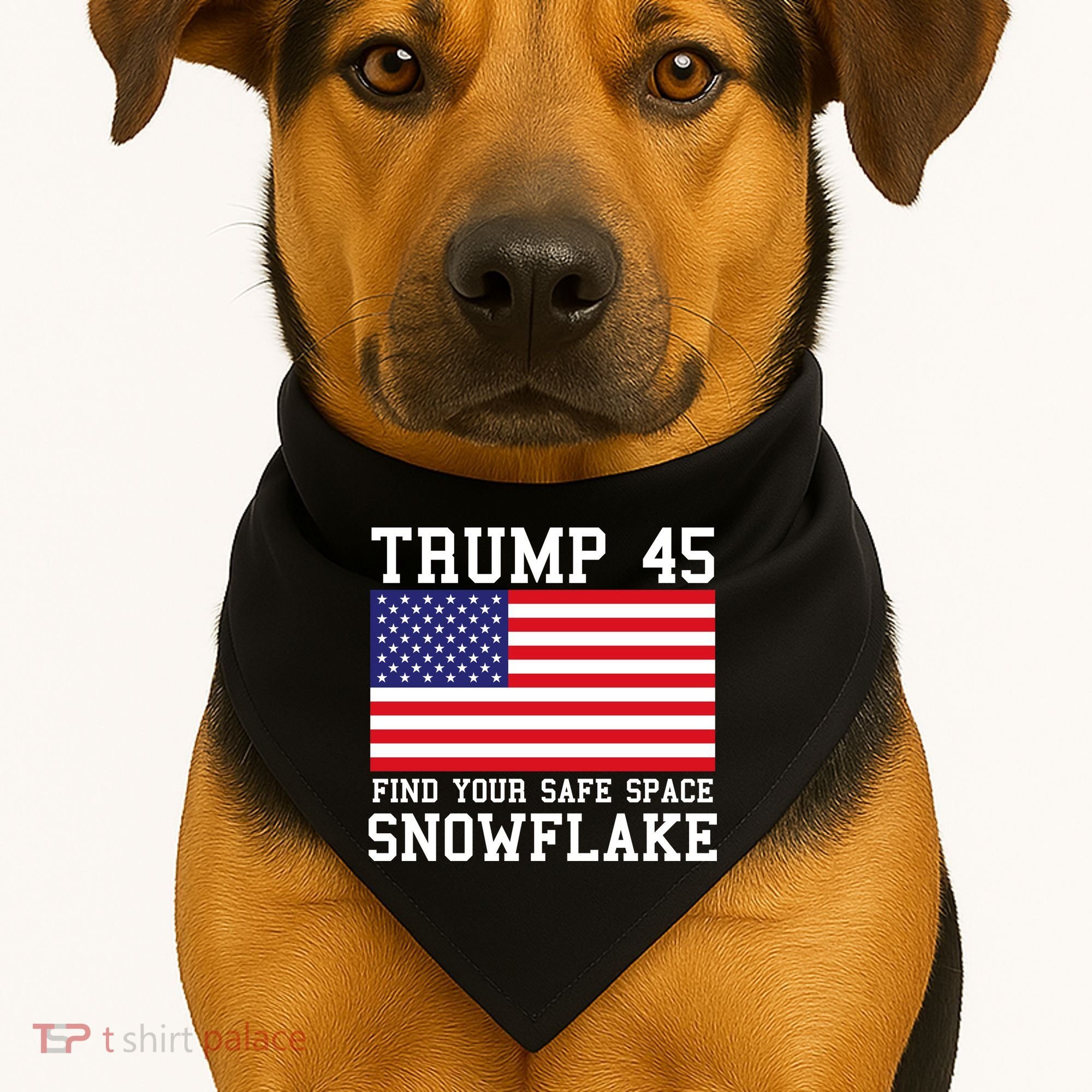 Donald Trump 45 Find Your Safe Space Snowflake USA USA-Made Doggie Bandana
