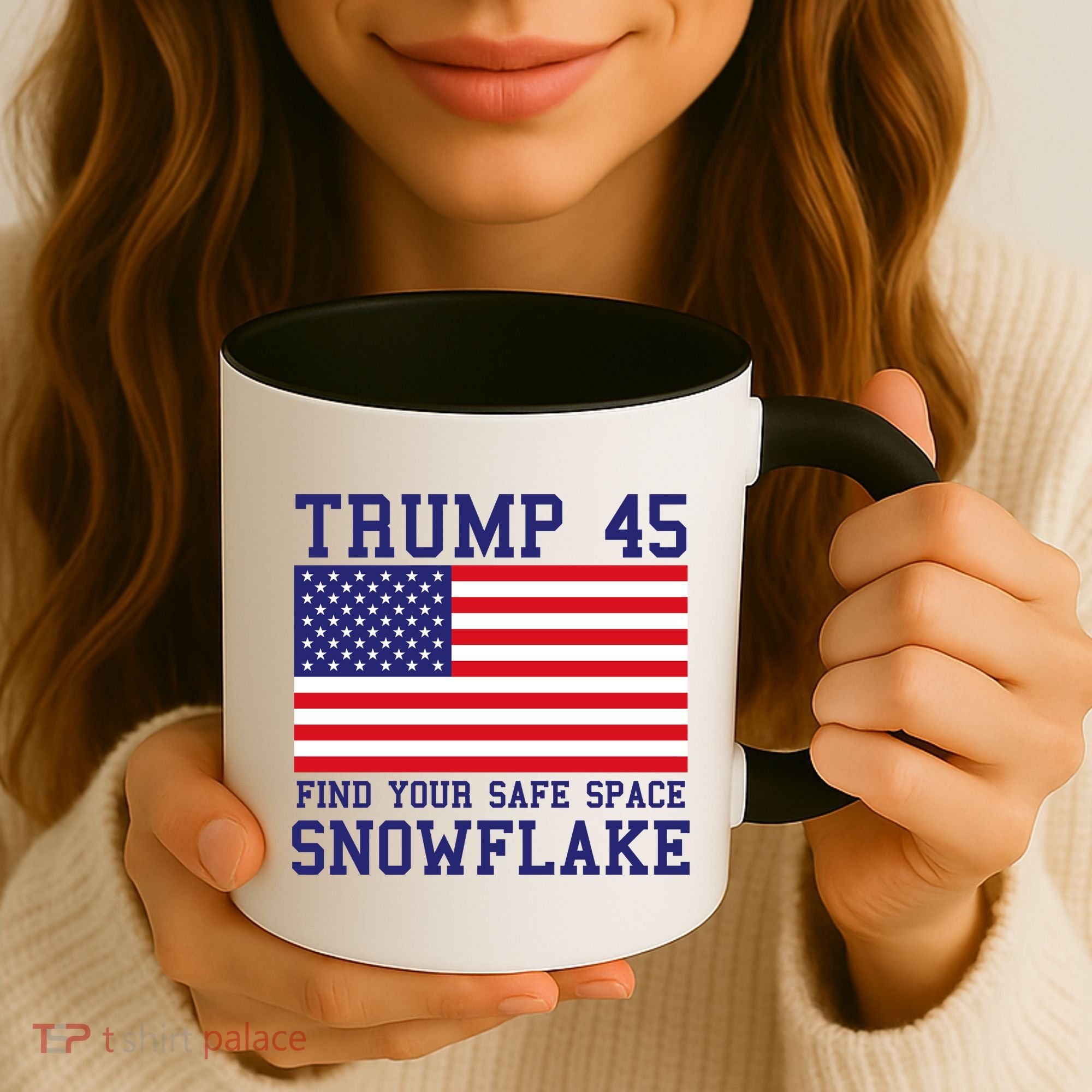 Donald Trump 45 Find Your Safe Space Snowflake USA Coffee Mug