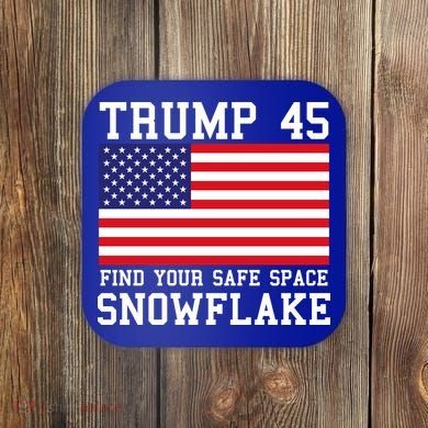 Donald Trump 45 Find Your Safe Space Snowflake USA Coaster