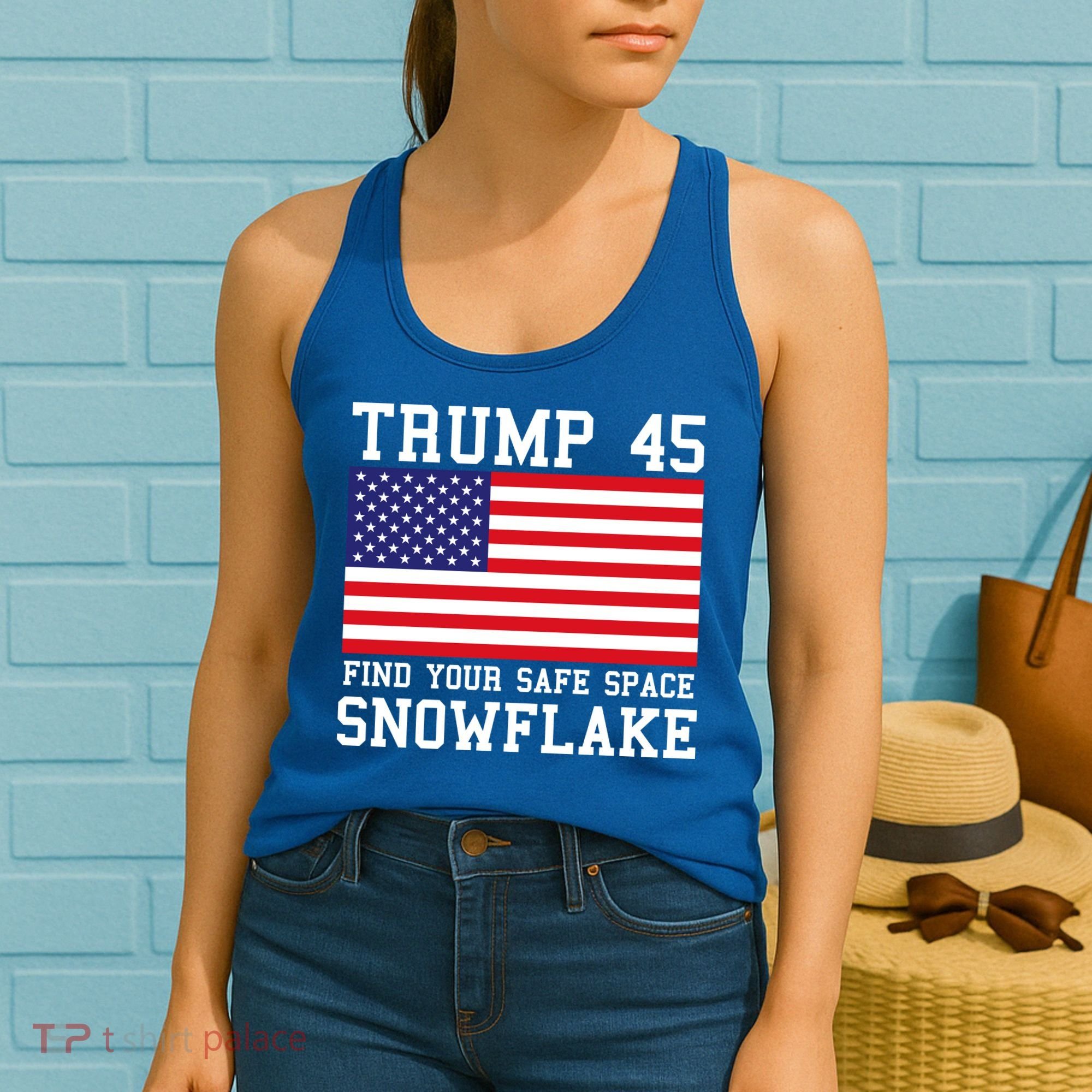 Donald Trump 45 Find Your Safe Space Snowflake USA Women's Tank Top