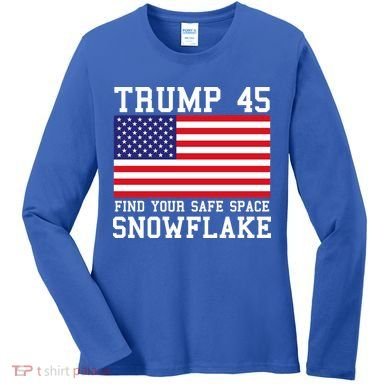 Donald Trump 45 Find Your Safe Space Snowflake USA Women's Long Sleeve Shirt