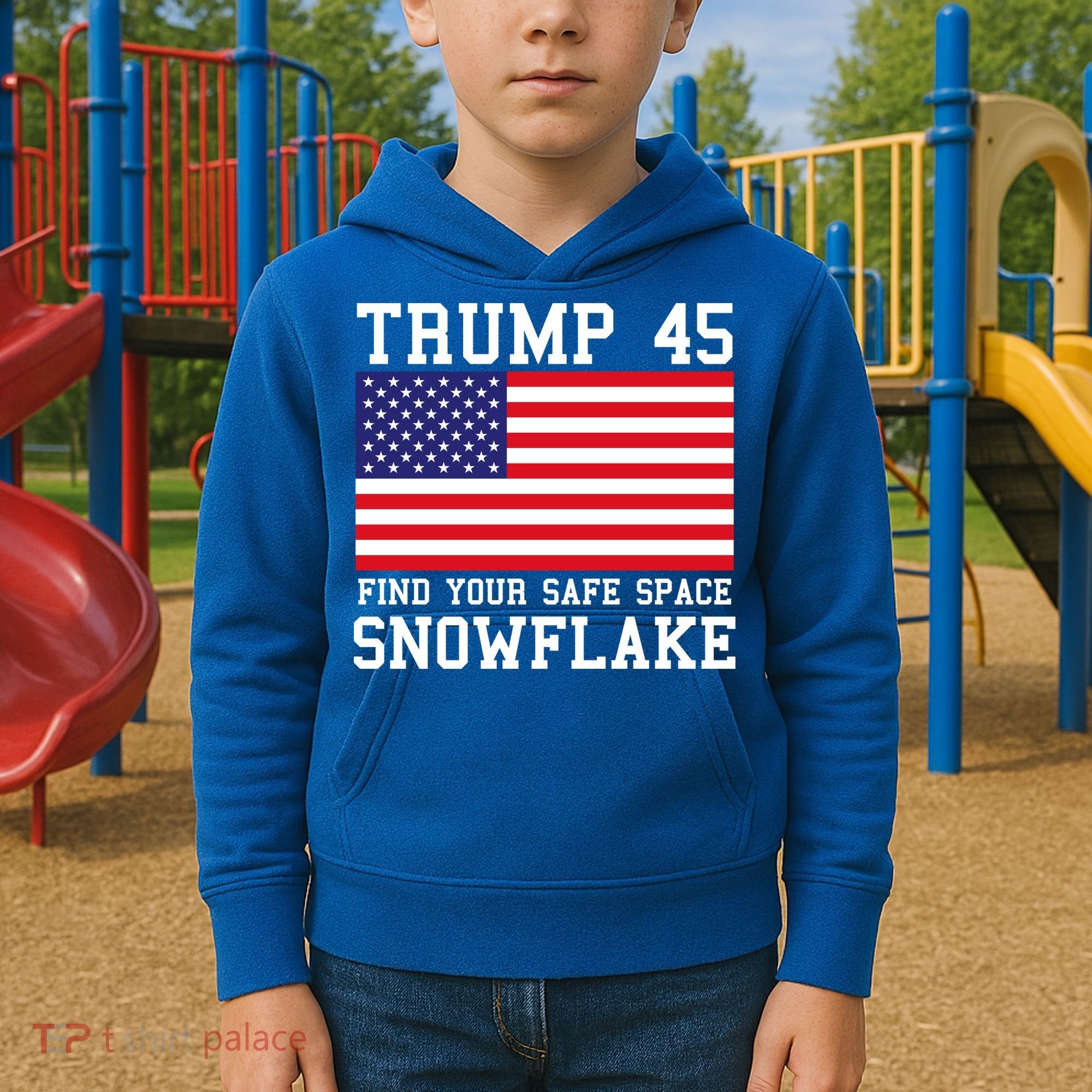 Donald Trump 45 Find Your Safe Space Snowflake USA Kids Hoodie
