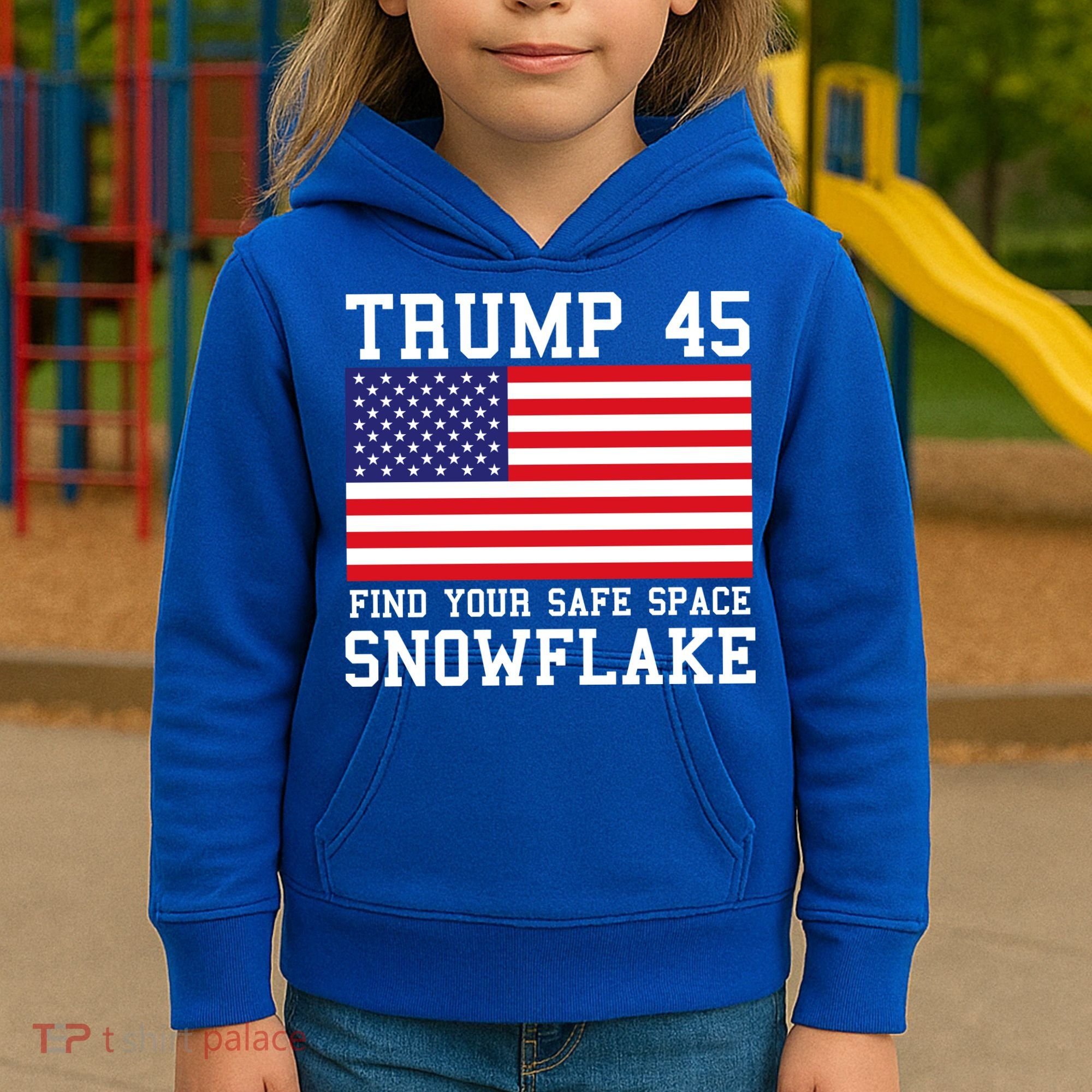 Donald Trump 45 Find Your Safe Space Snowflake USA Kids Hoodie