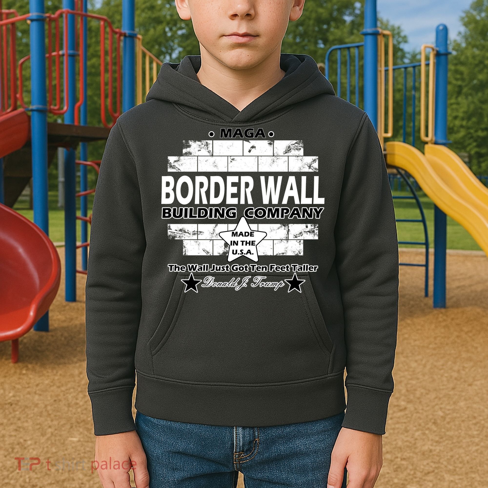 Donald Trump Border Wall Construction Company Kids Hoodie