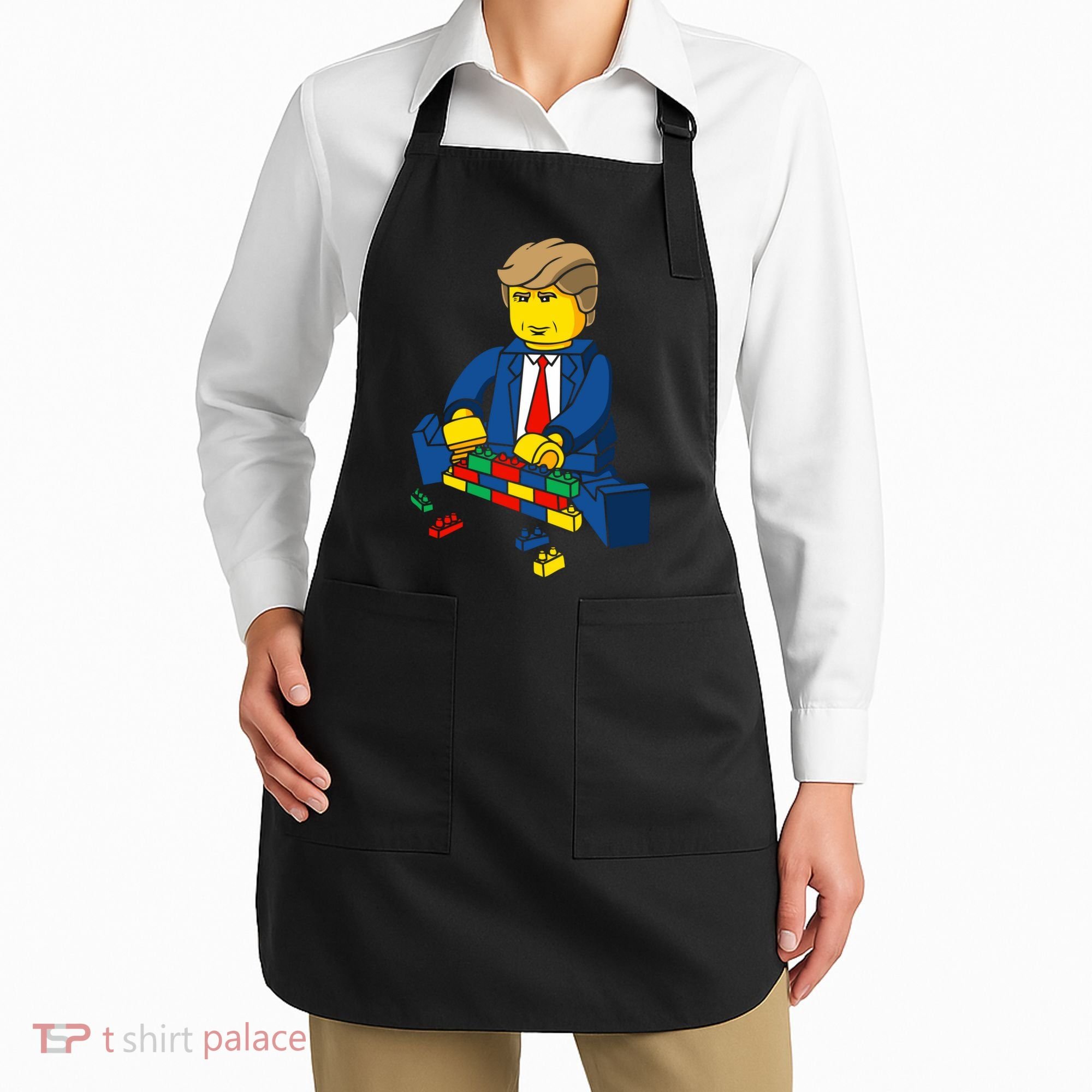 Donald Trump Building a Wall out of Toys Apron