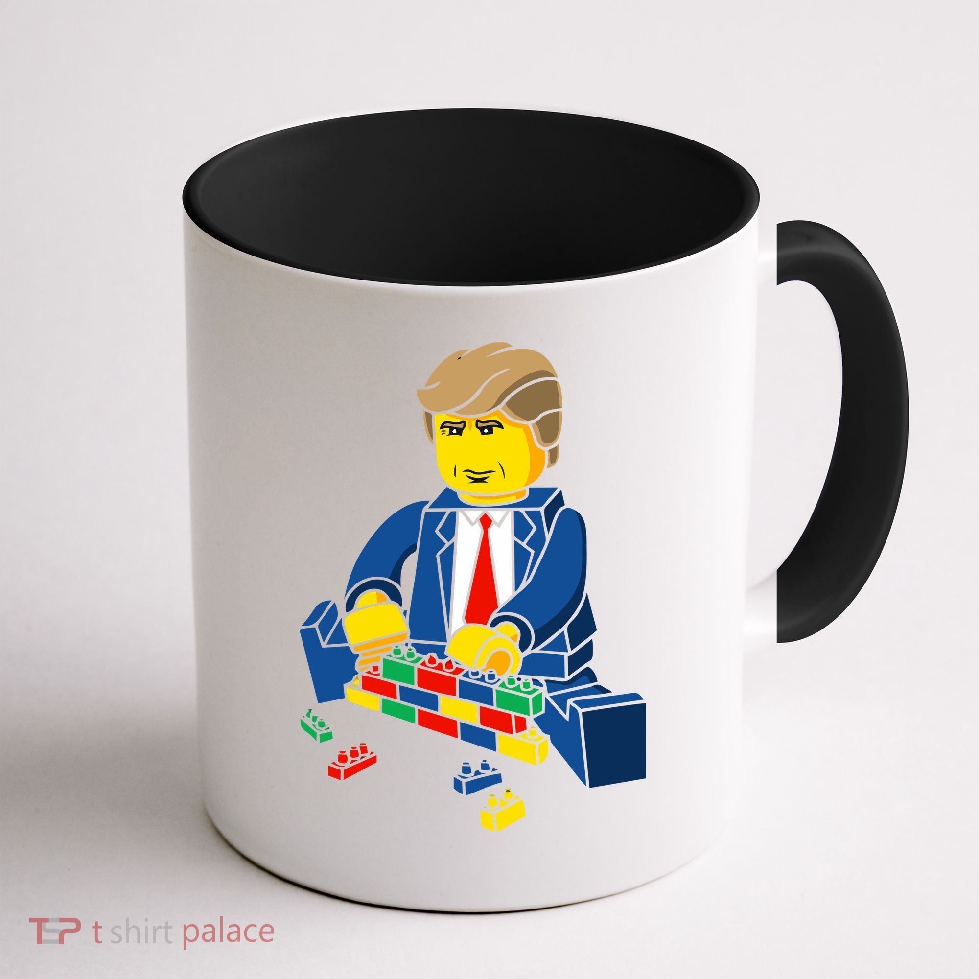 Donald Trump Building a Wall out of Toys Coffee Mug