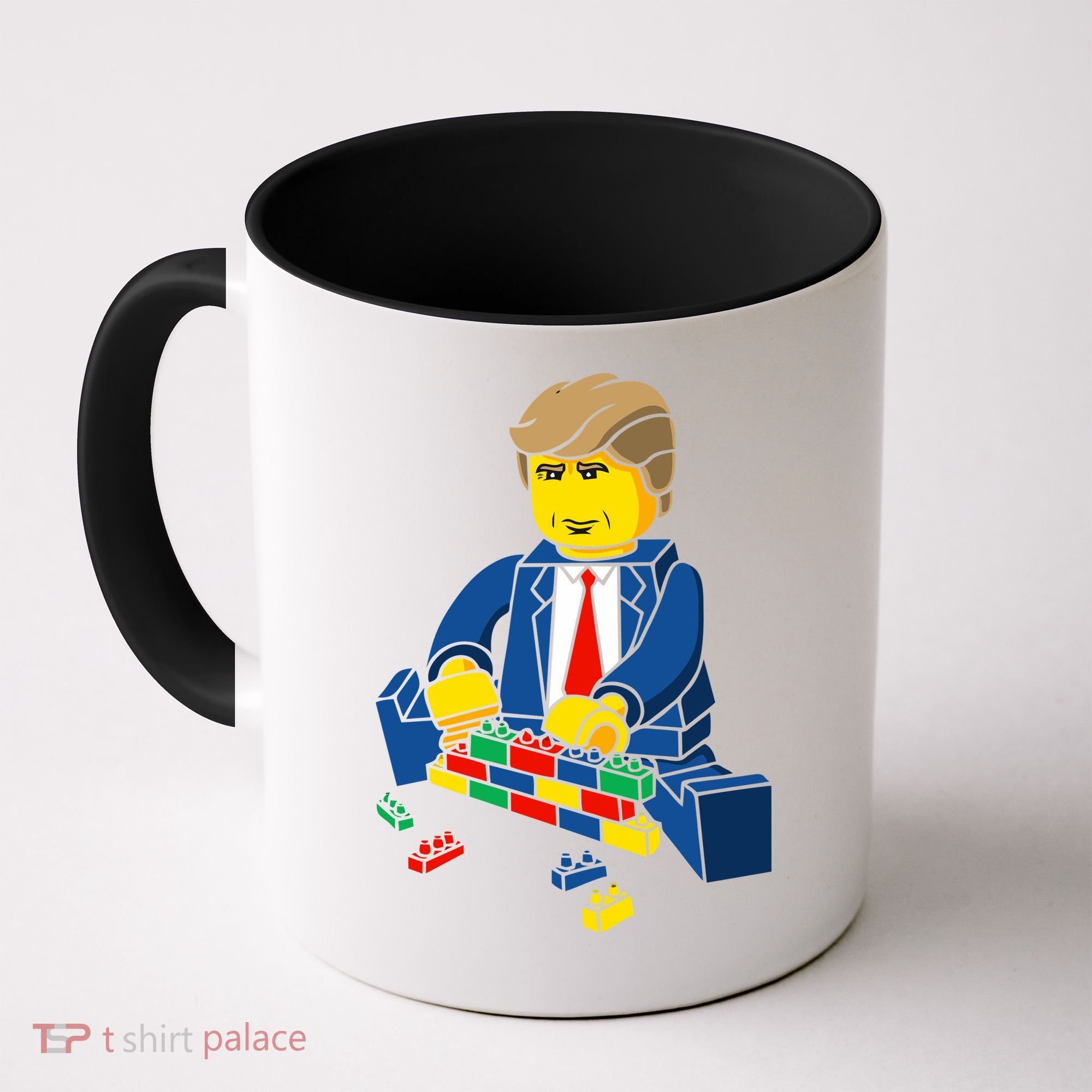 Donald Trump Building a Wall out of Toys Coffee Mug