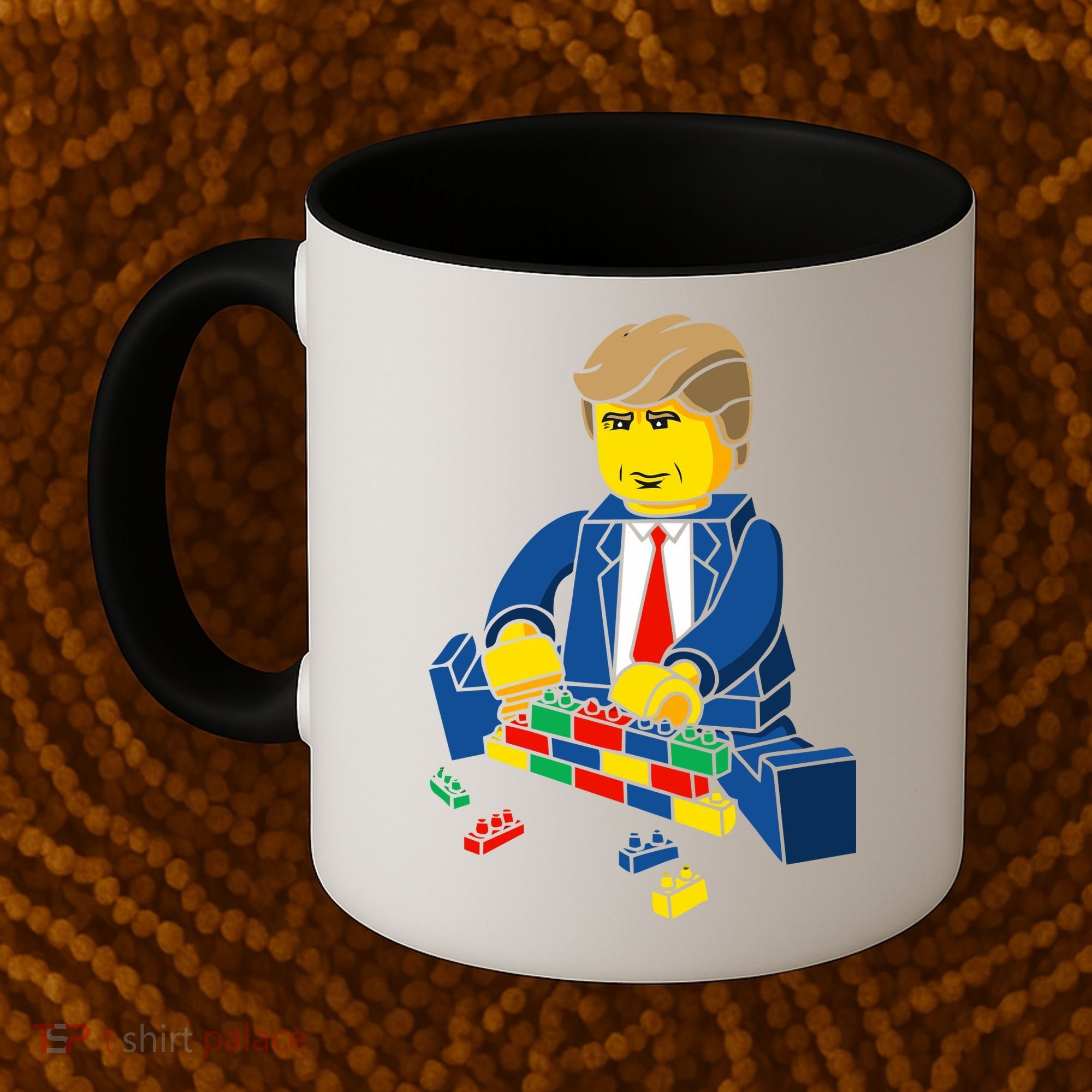 Donald Trump Building a Wall out of Toys Coffee Mug